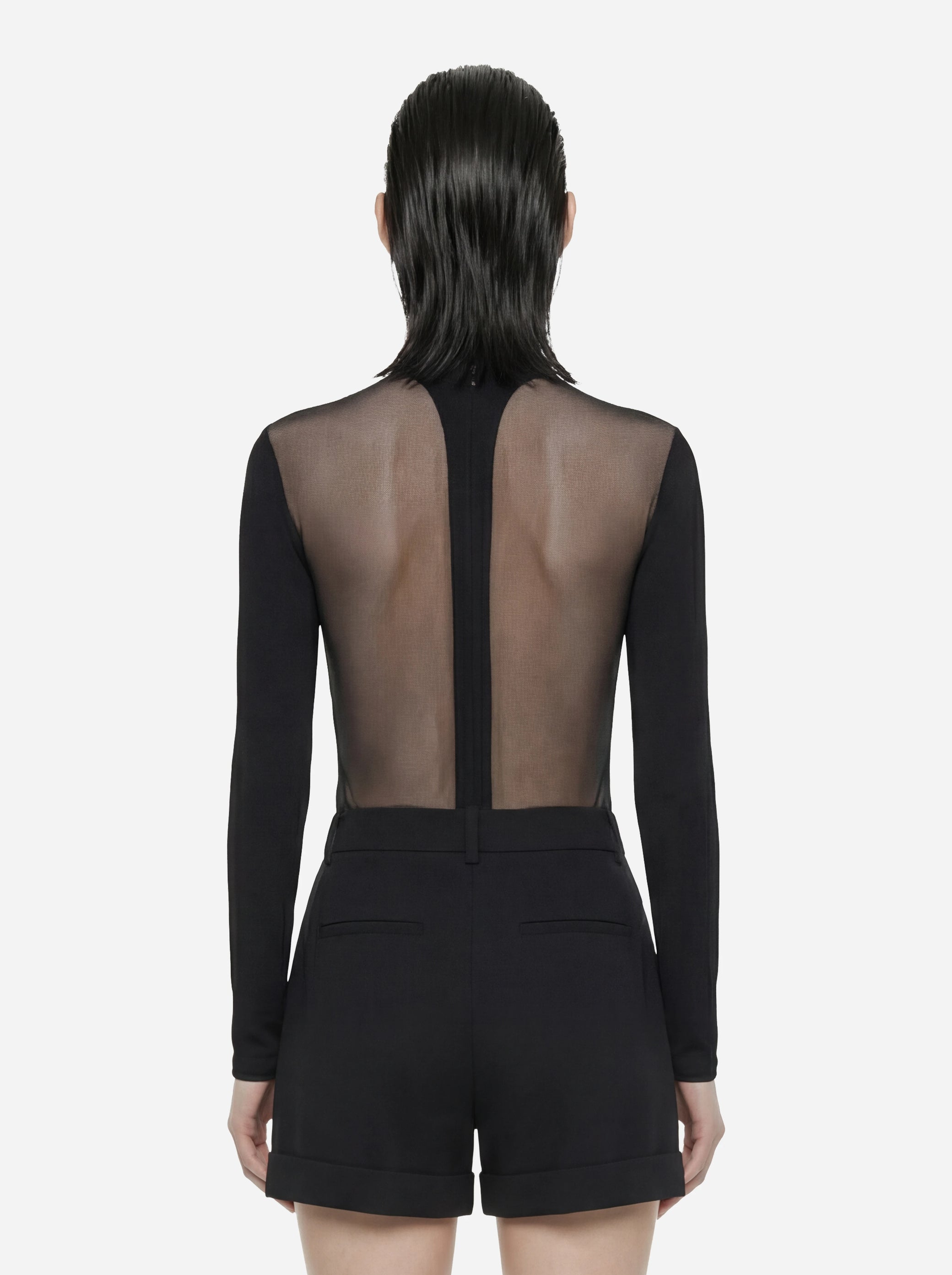 Maglia in jersey crepe e tulle nera