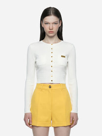 Cardigan in maglia bianco a micro trecce