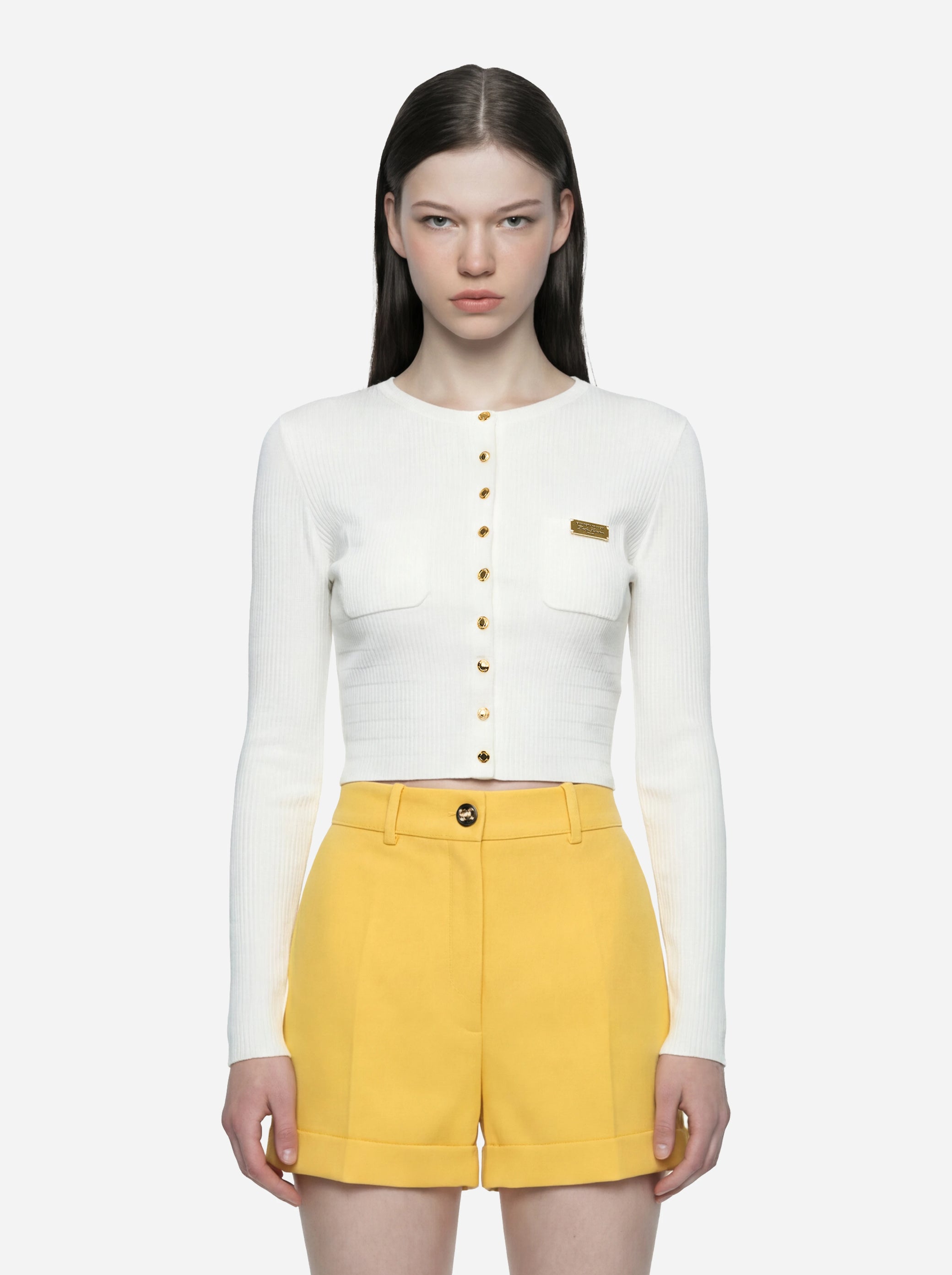 Cardigan in maglia bianco a micro trecce