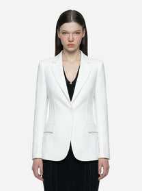 Blazer bianco in doppio crepe stretch con motivi a taglio vivo
