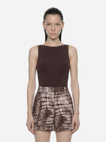 Body in jersey crepe con dettagli logo Marrone