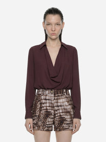 Body in georgette di viscosa marrone