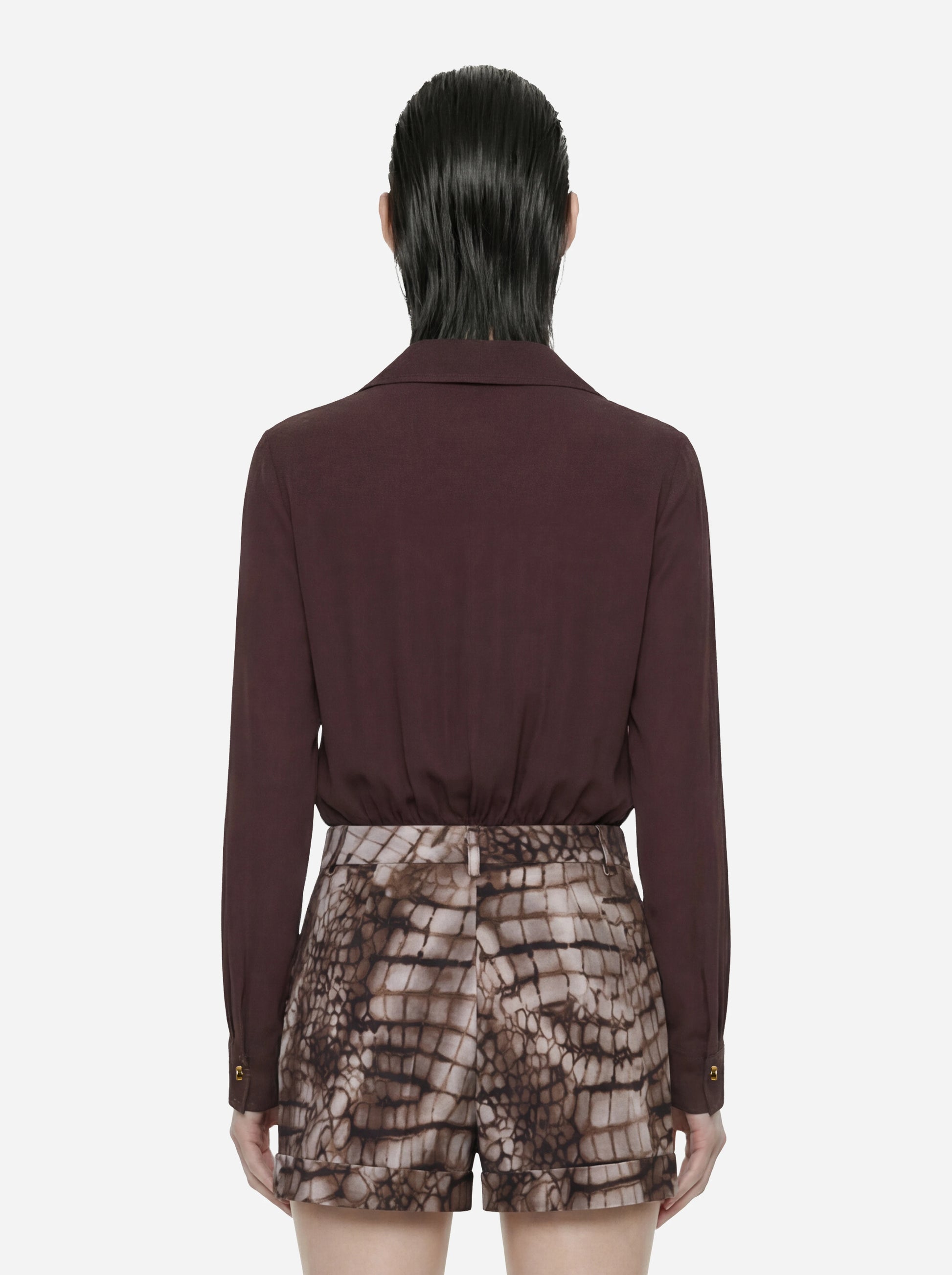 Body in georgette di viscosa marrone
