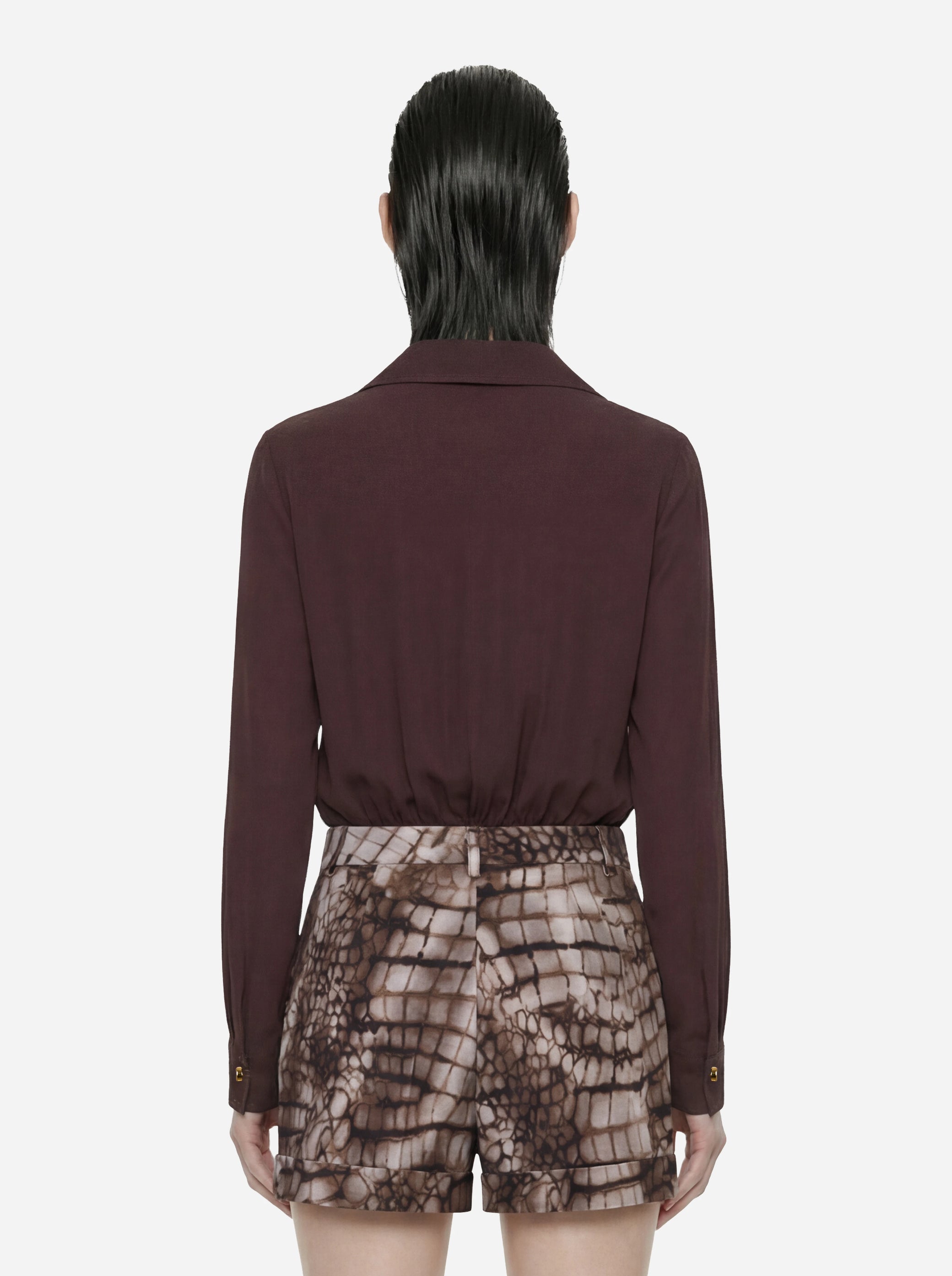 Body in georgette di viscosa marrone