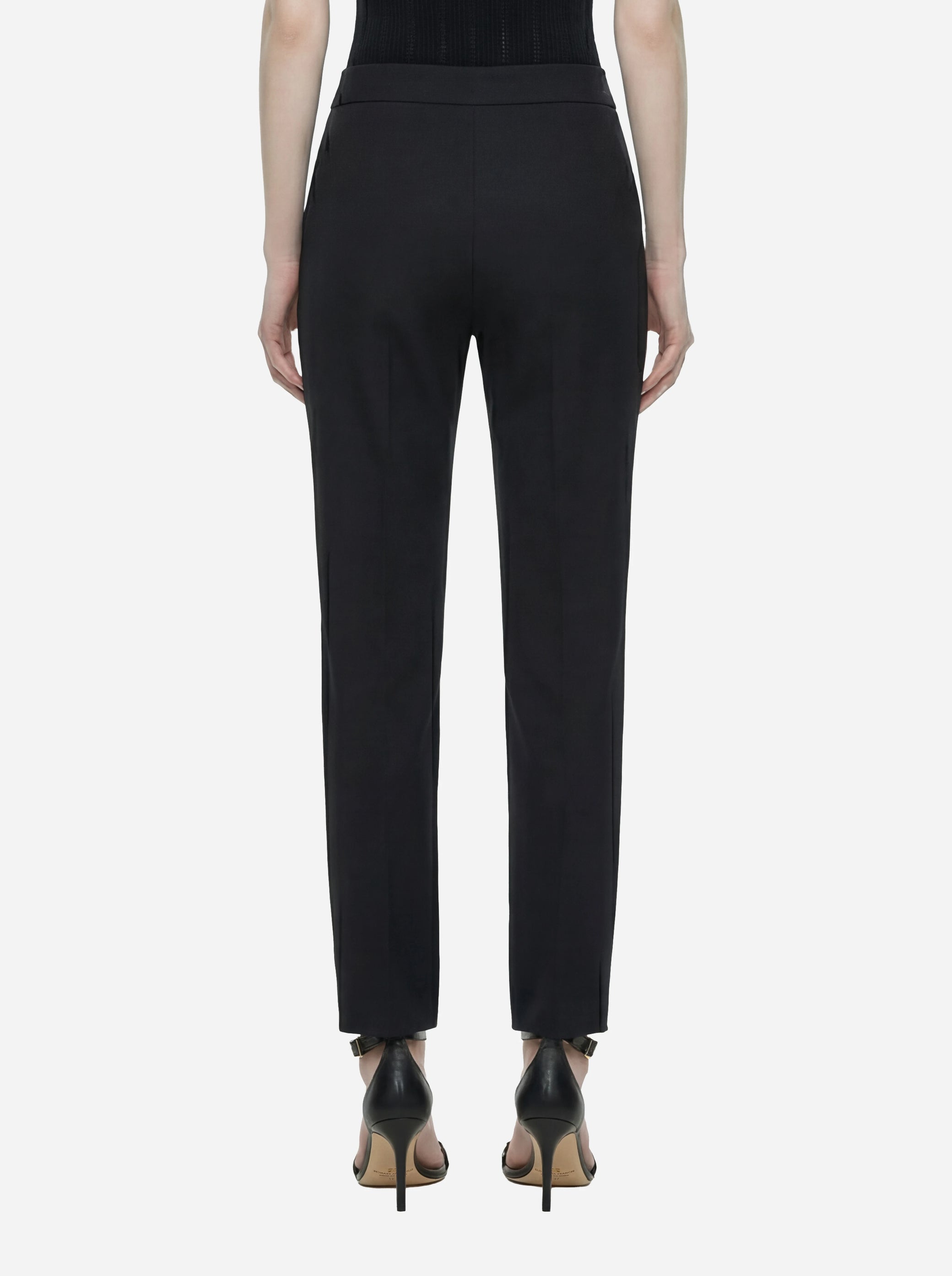 Pantalone nero in doppio crepe stretch con logo ricamato