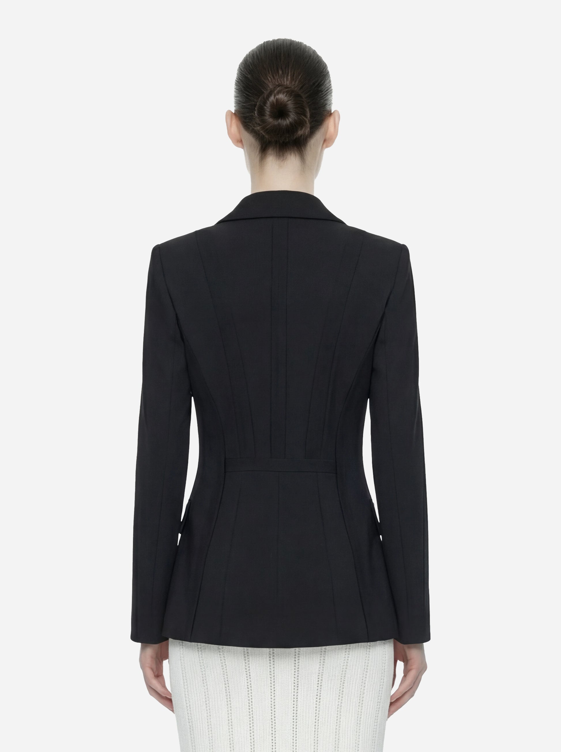 Blazer nero in doppio crepe stretch con motivi a taglio vivo
