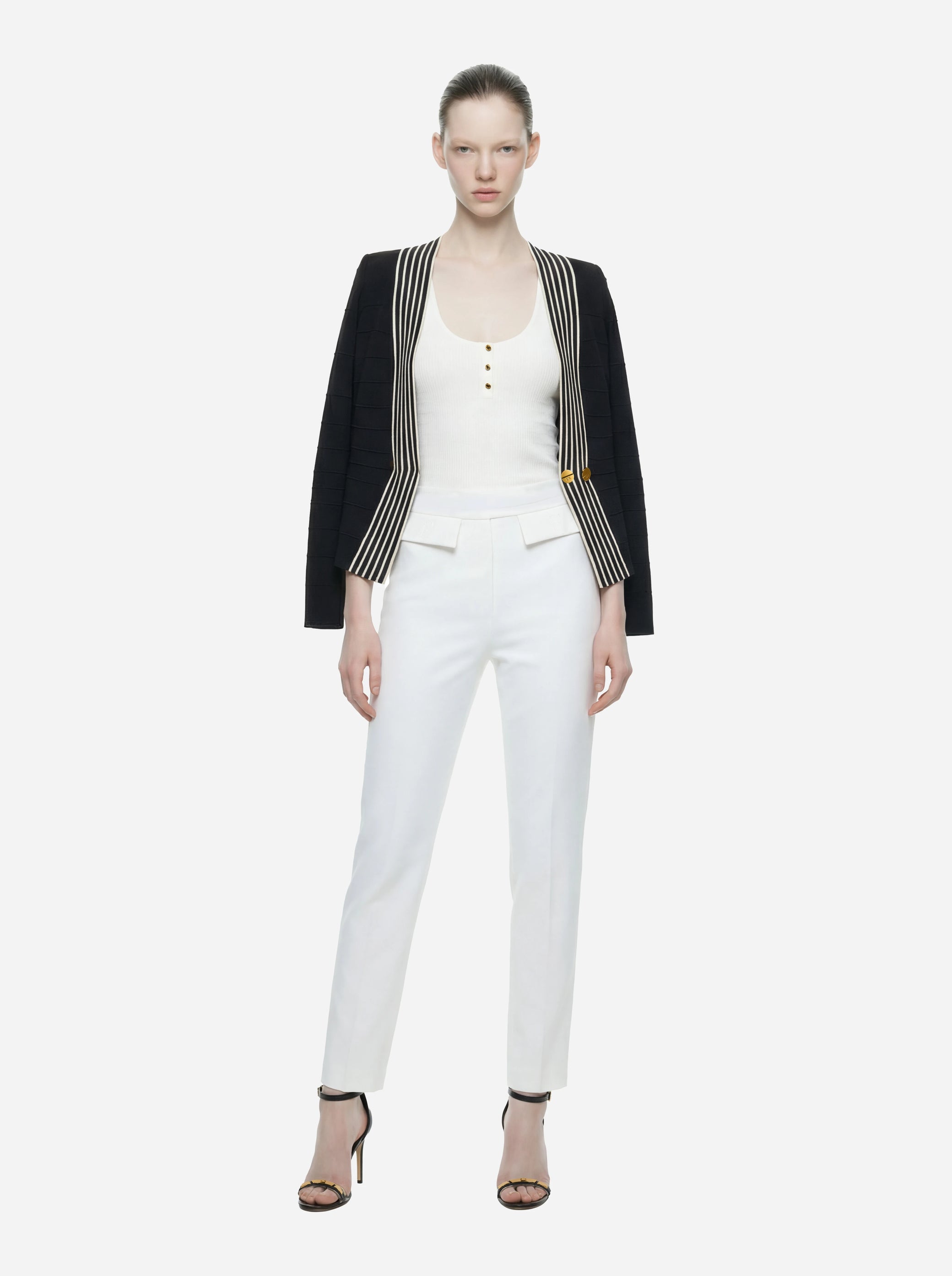 Pantalone bianco in doppio crepe stretch con logo ricamato