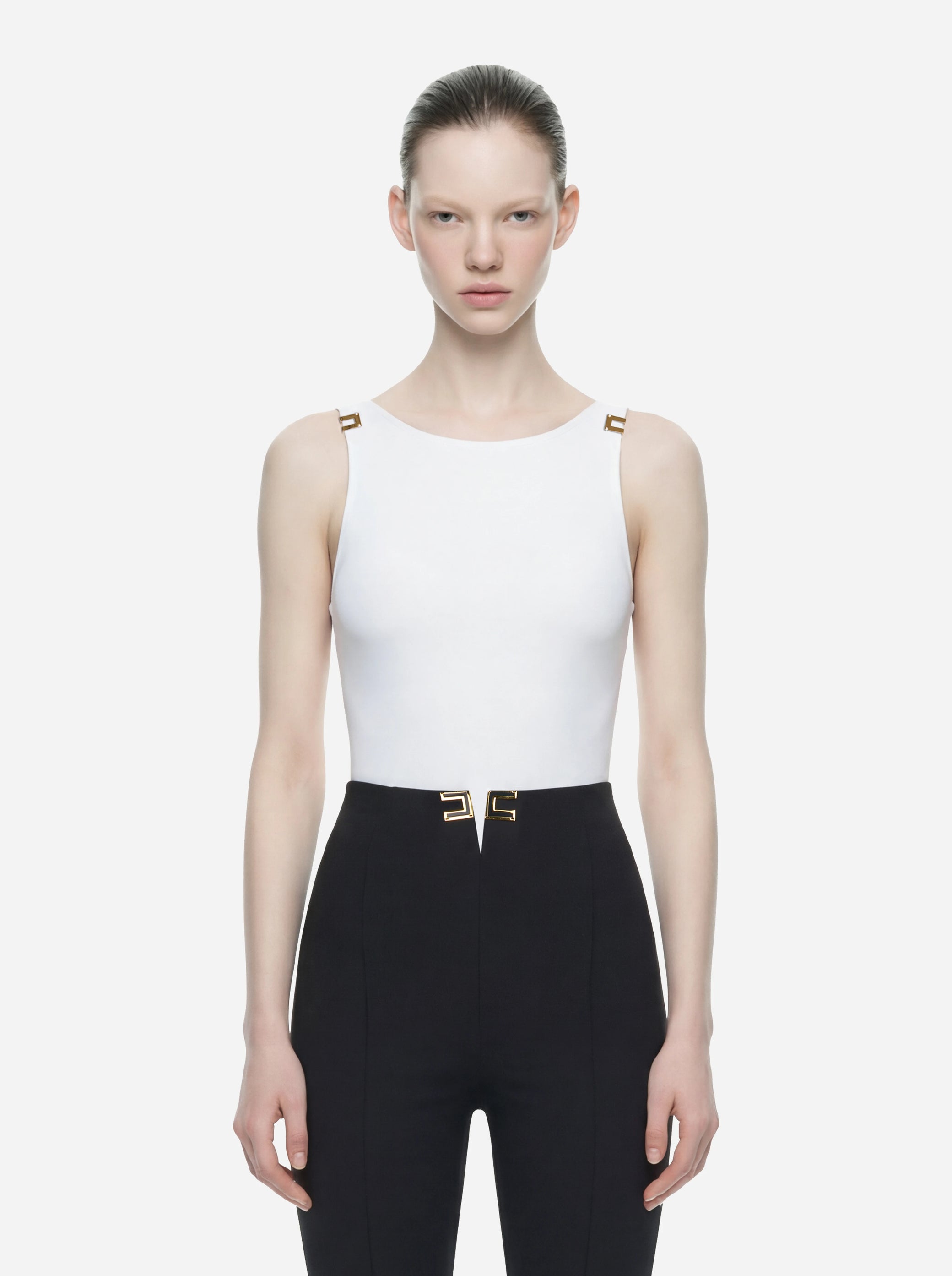 Body in jersey crepe con dettagli logo bianco