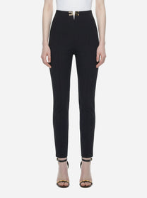 Pantalone nero in doppio crepe stretch con dettagli logo