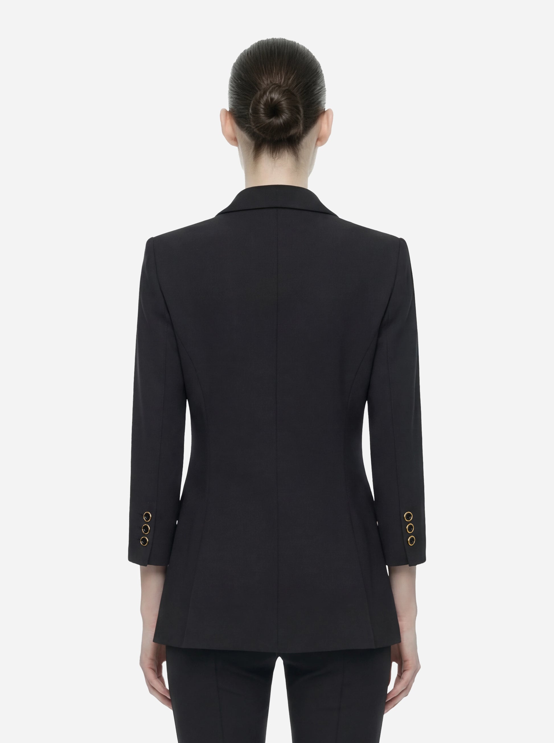 Blazer nero in doppio crepe stretch con dettagli logo