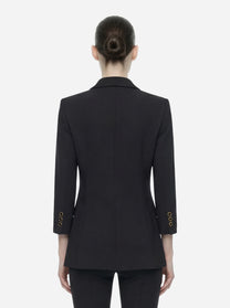 Blazer nero in doppio crepe stretch con dettagli logo
