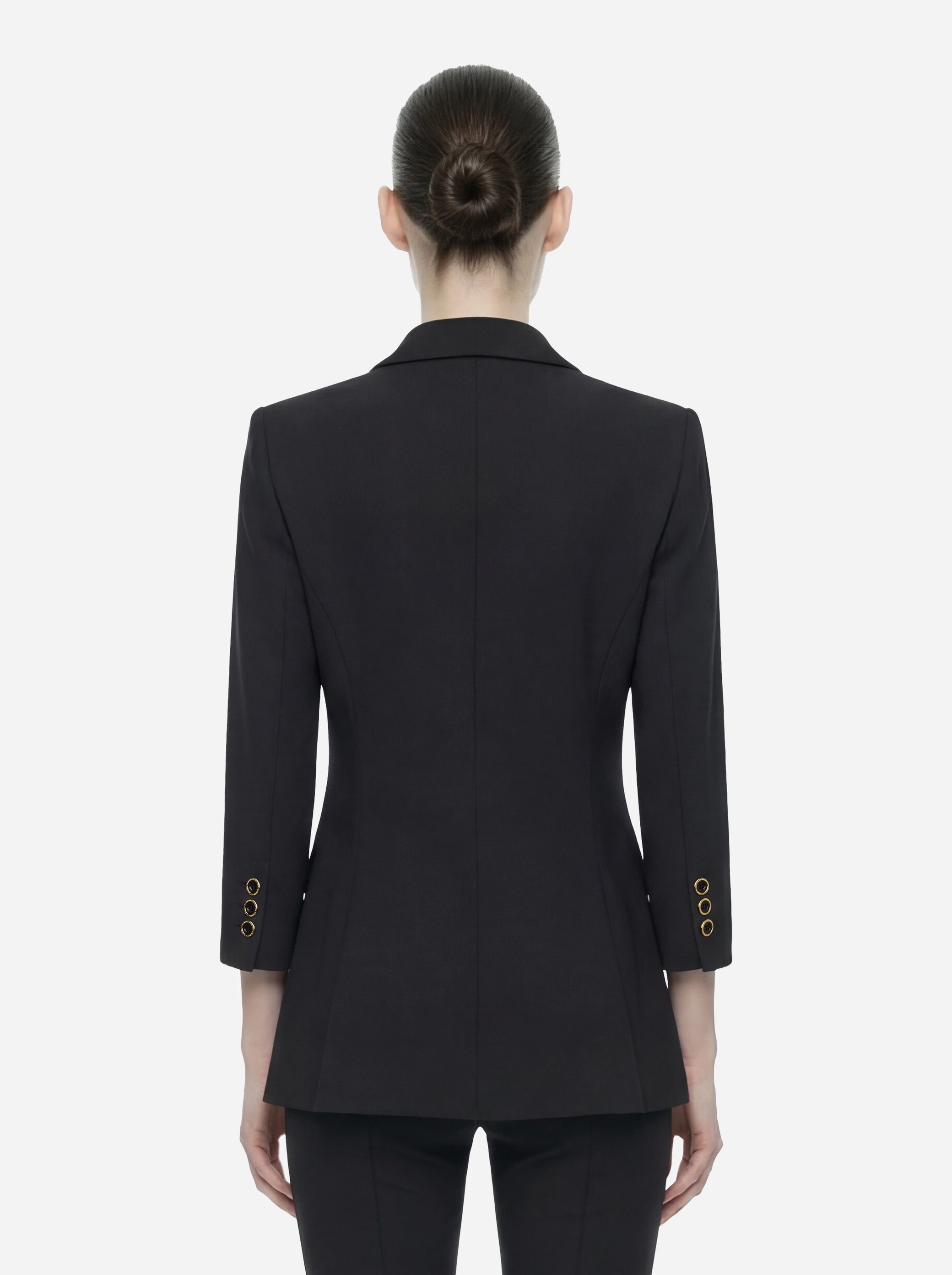 Blazer nero in doppio crepe stretch con dettagli logo