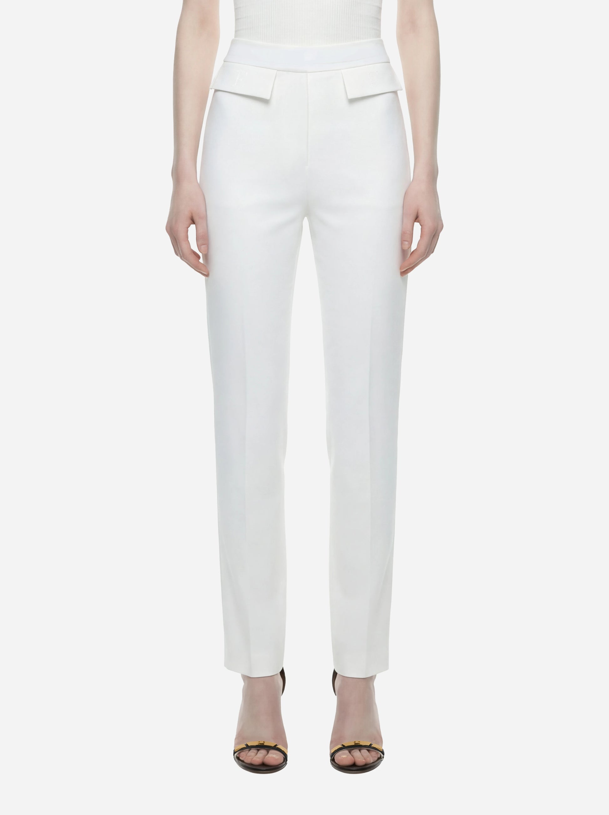 Pantalone bianco in doppio crepe stretch con logo ricamato