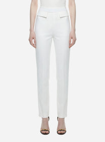Pantalone bianco in doppio crepe stretch con logo ricamato