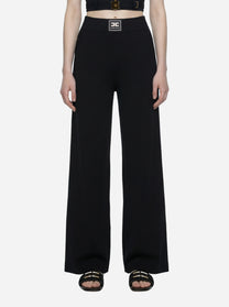 Pantalone in maglia nero con bande in viscosa lucida