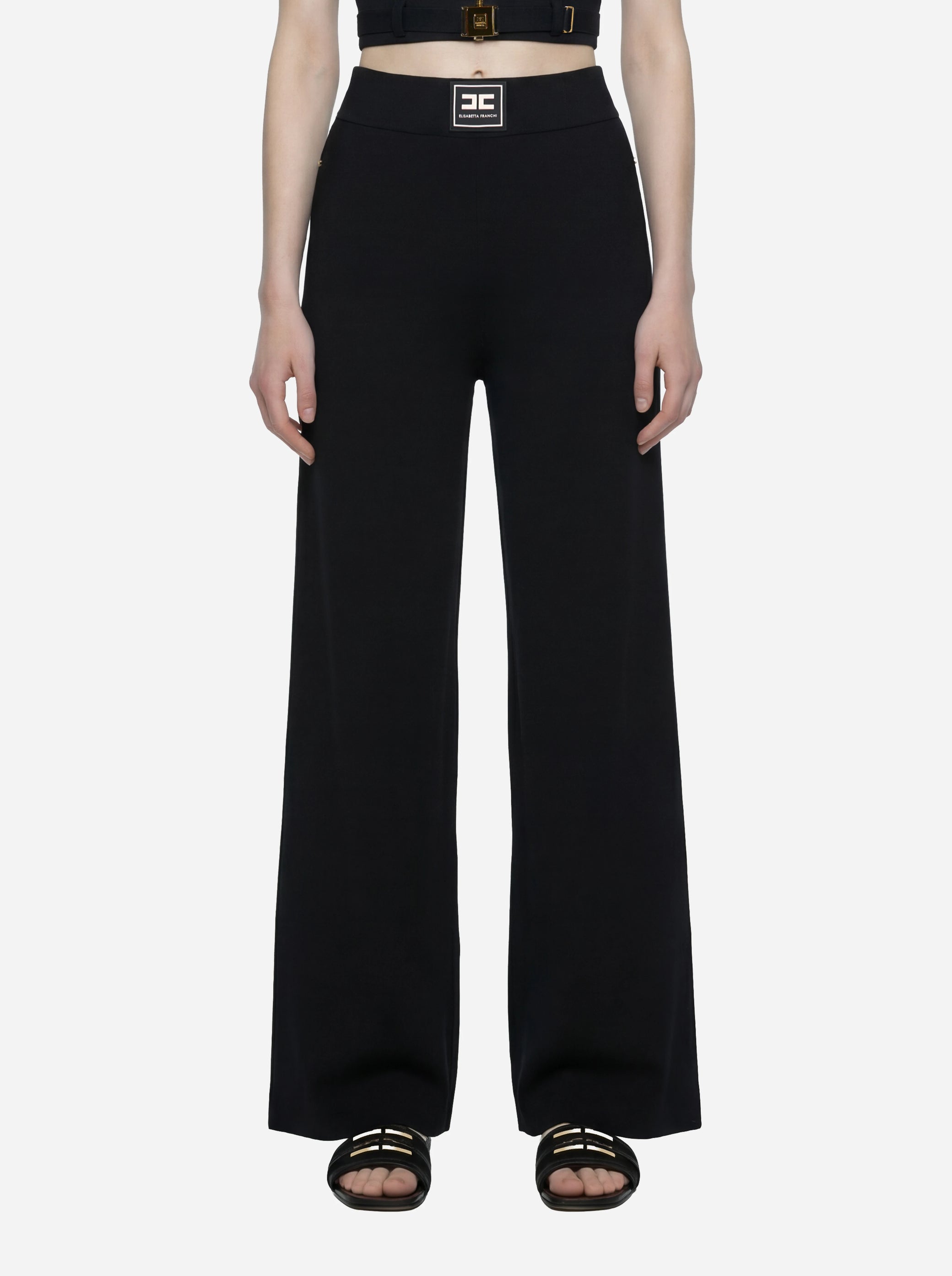 Pantalone in maglia nero con bande in viscosa lucida