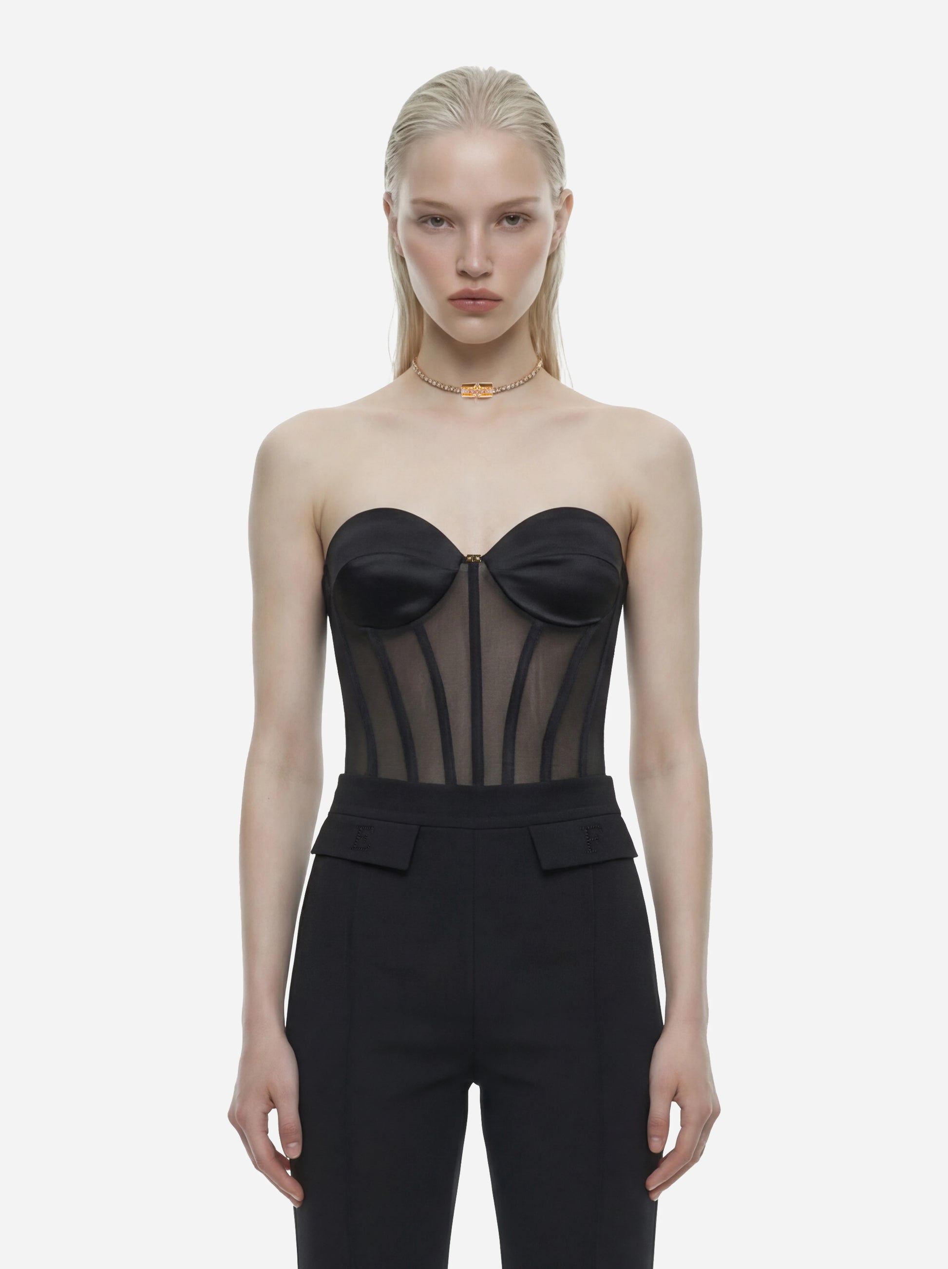 Top bustier in tulle e satin