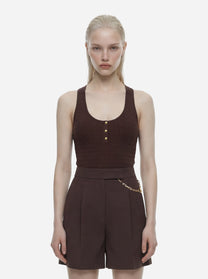Top in maglia marrone a micro trecce