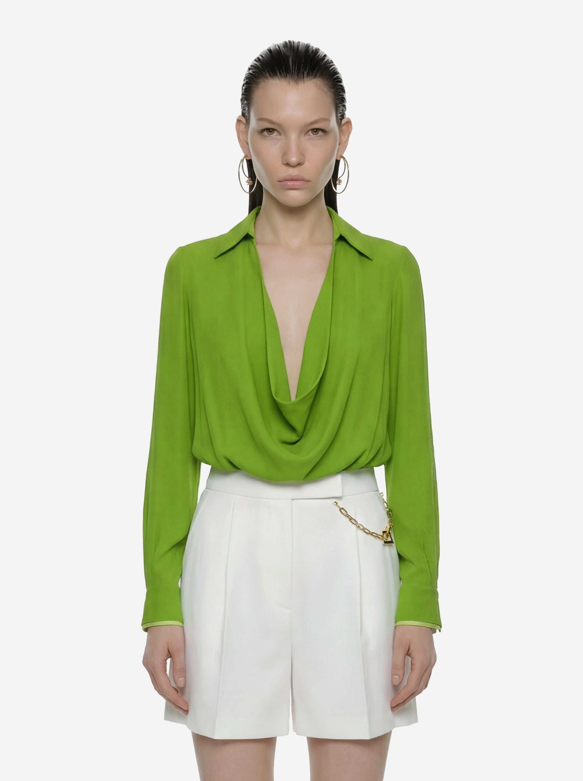 Body in georgette di viscosa verde