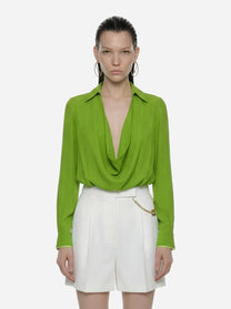 Body in georgette di viscosa verde