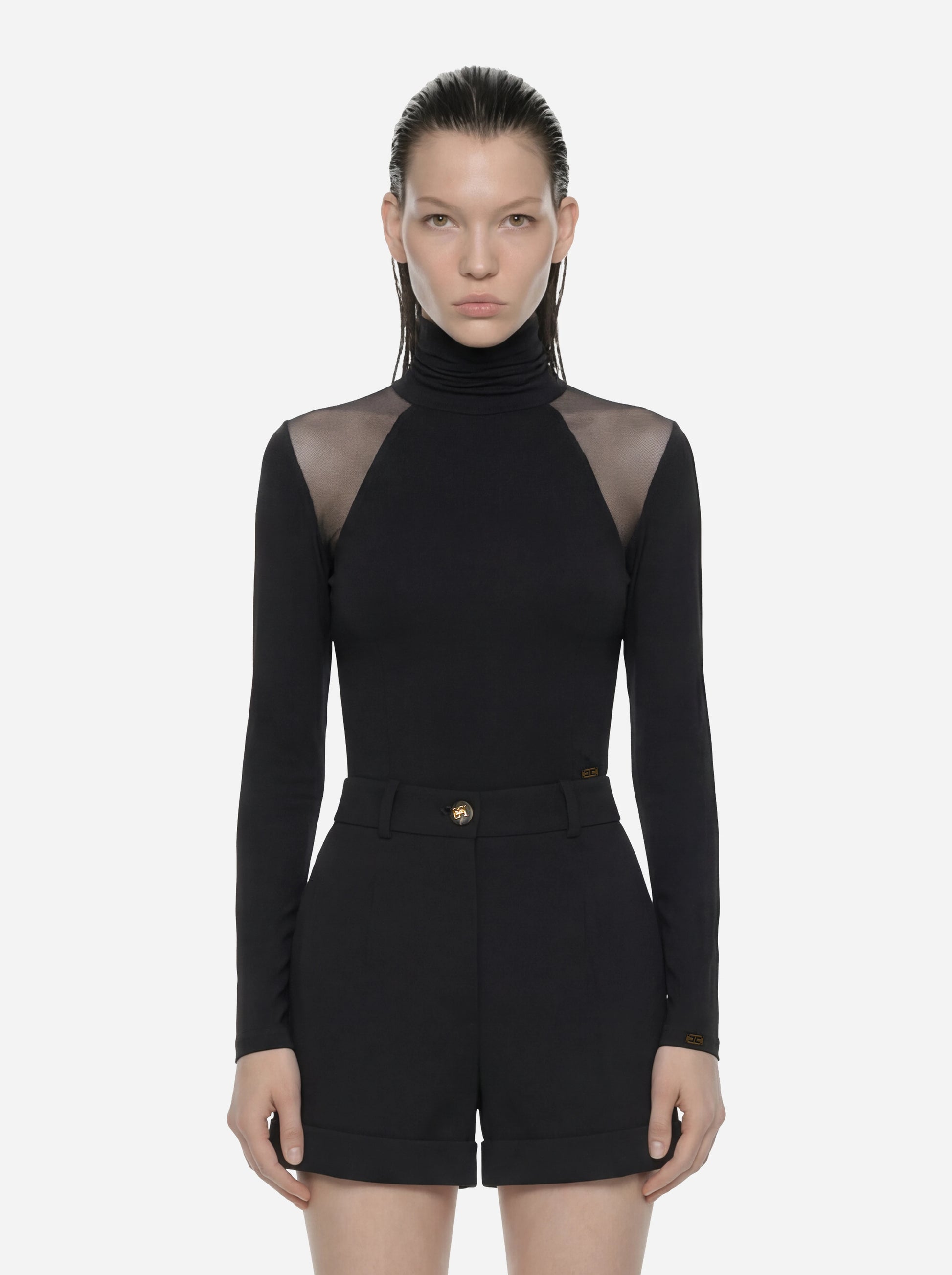 Maglia in jersey crepe e tulle nera