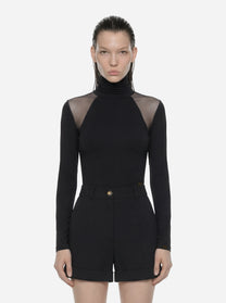 Maglia in jersey crepe e tulle nera