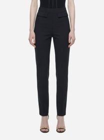 Pantalone nero in doppio crepe stretch con logo ricamato