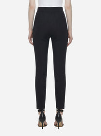 Pantalone nero in doppio crepe stretch con dettagli logo