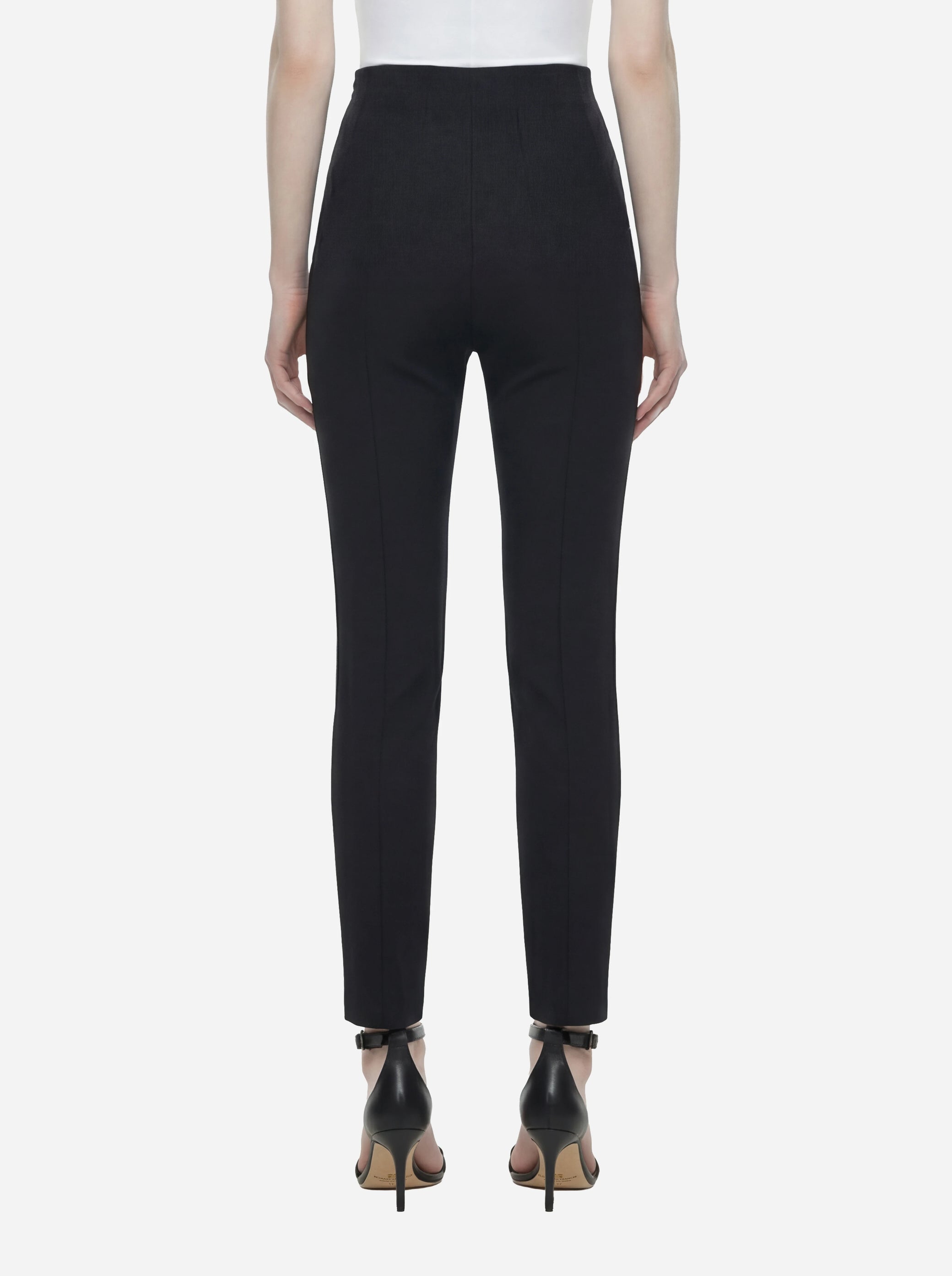Pantalone nero in doppio crepe stretch con dettagli logo