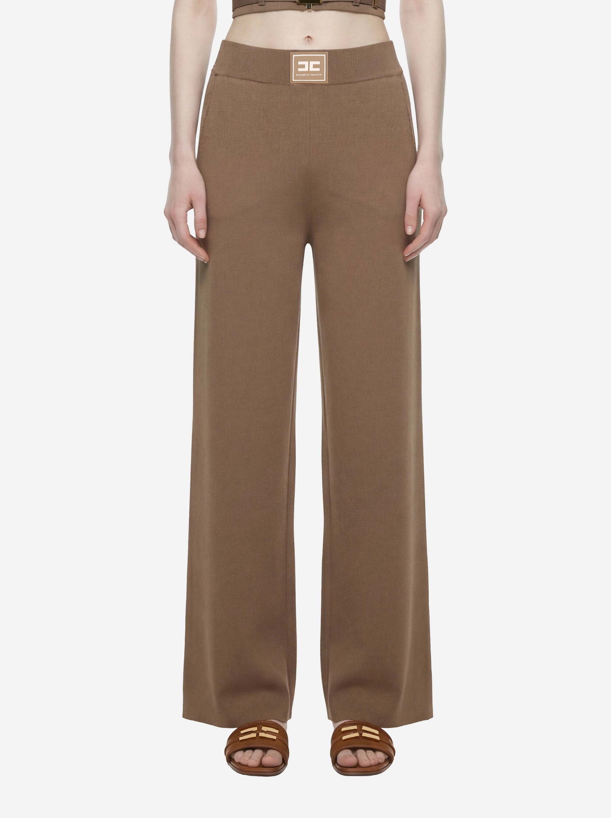Pantalone in maglia con bande in viscosa lucida