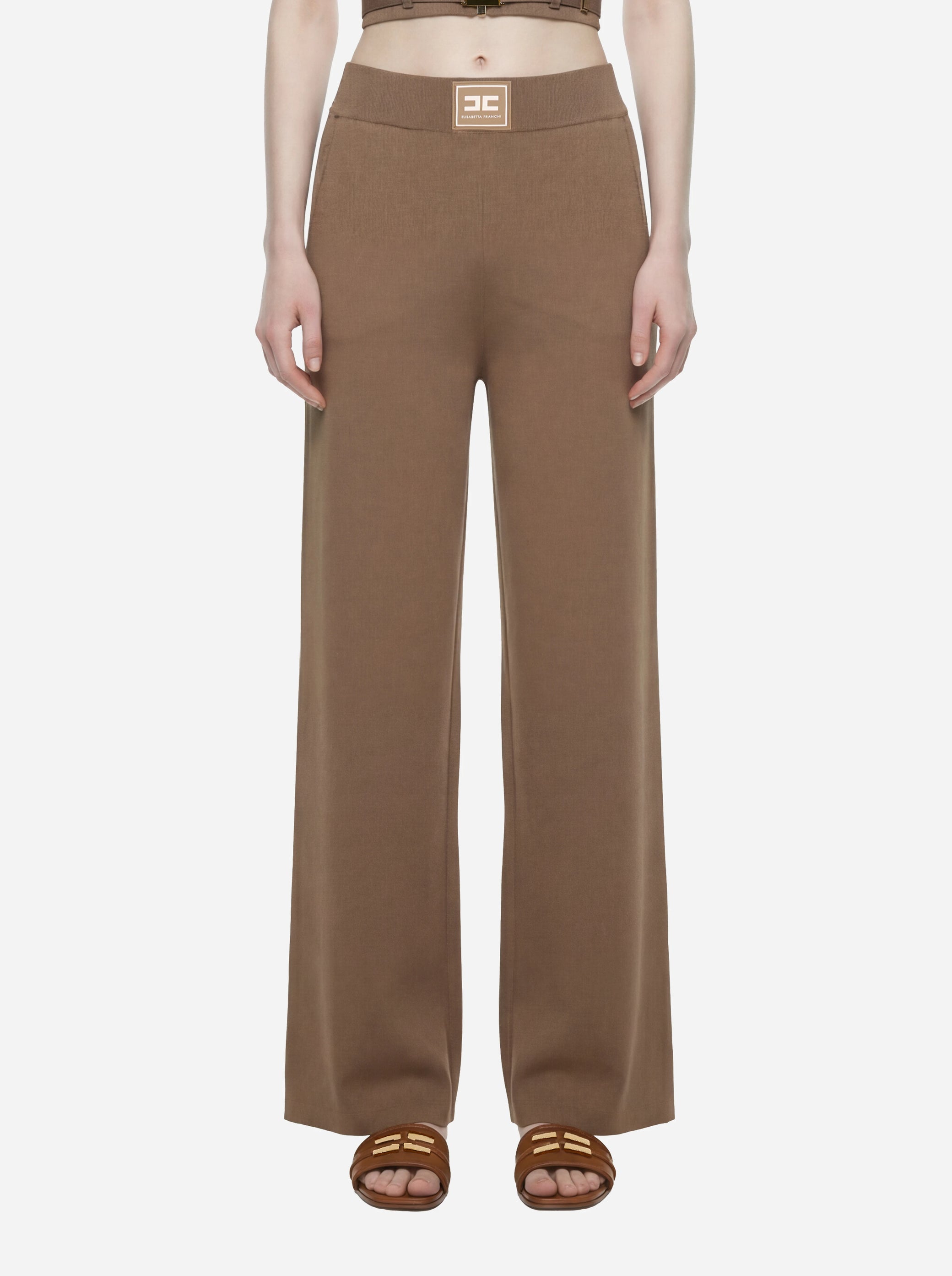 Pantalone in maglia con bande in viscosa lucida