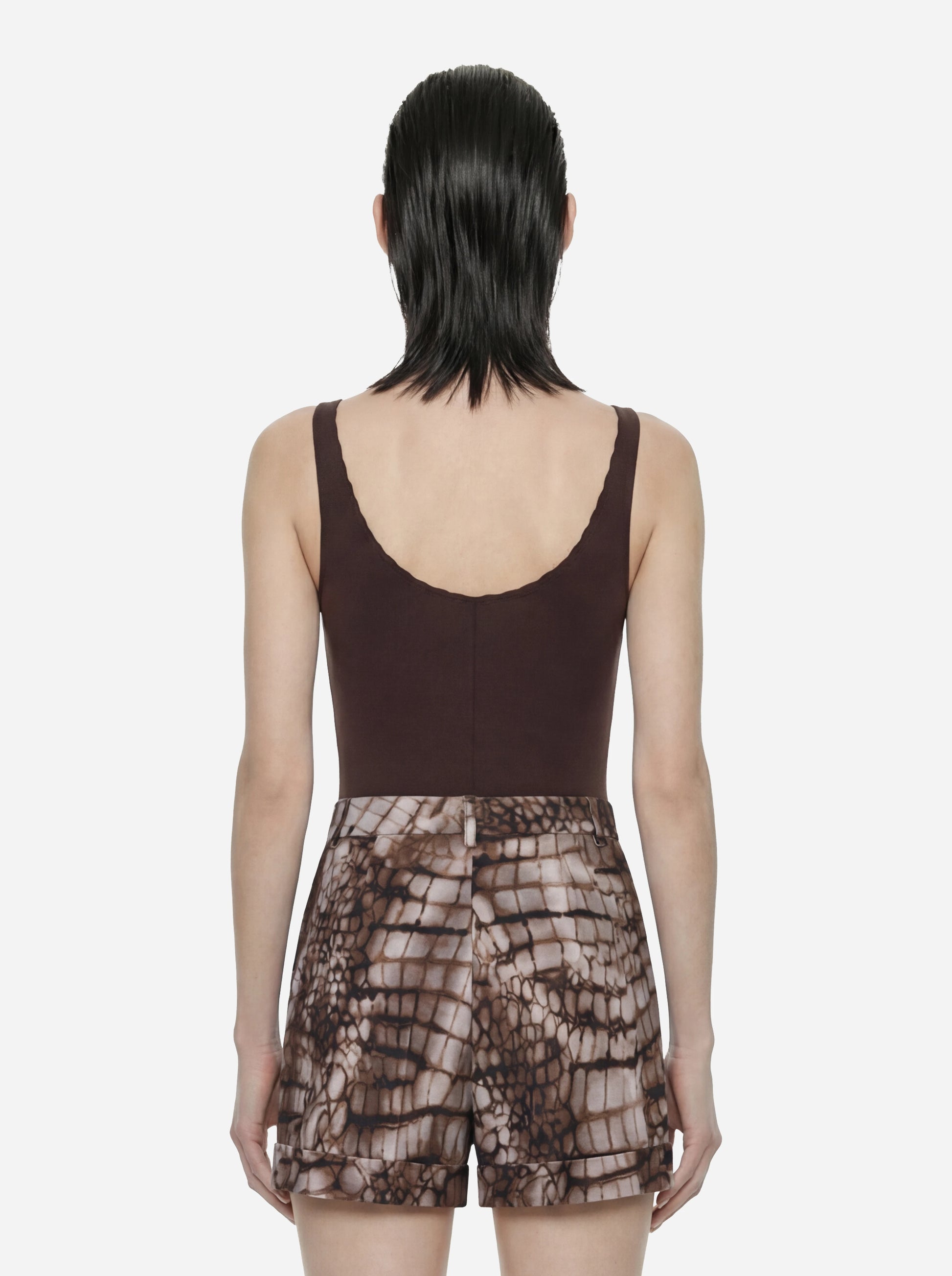 Body in jersey crepe con dettagli logo Marrone