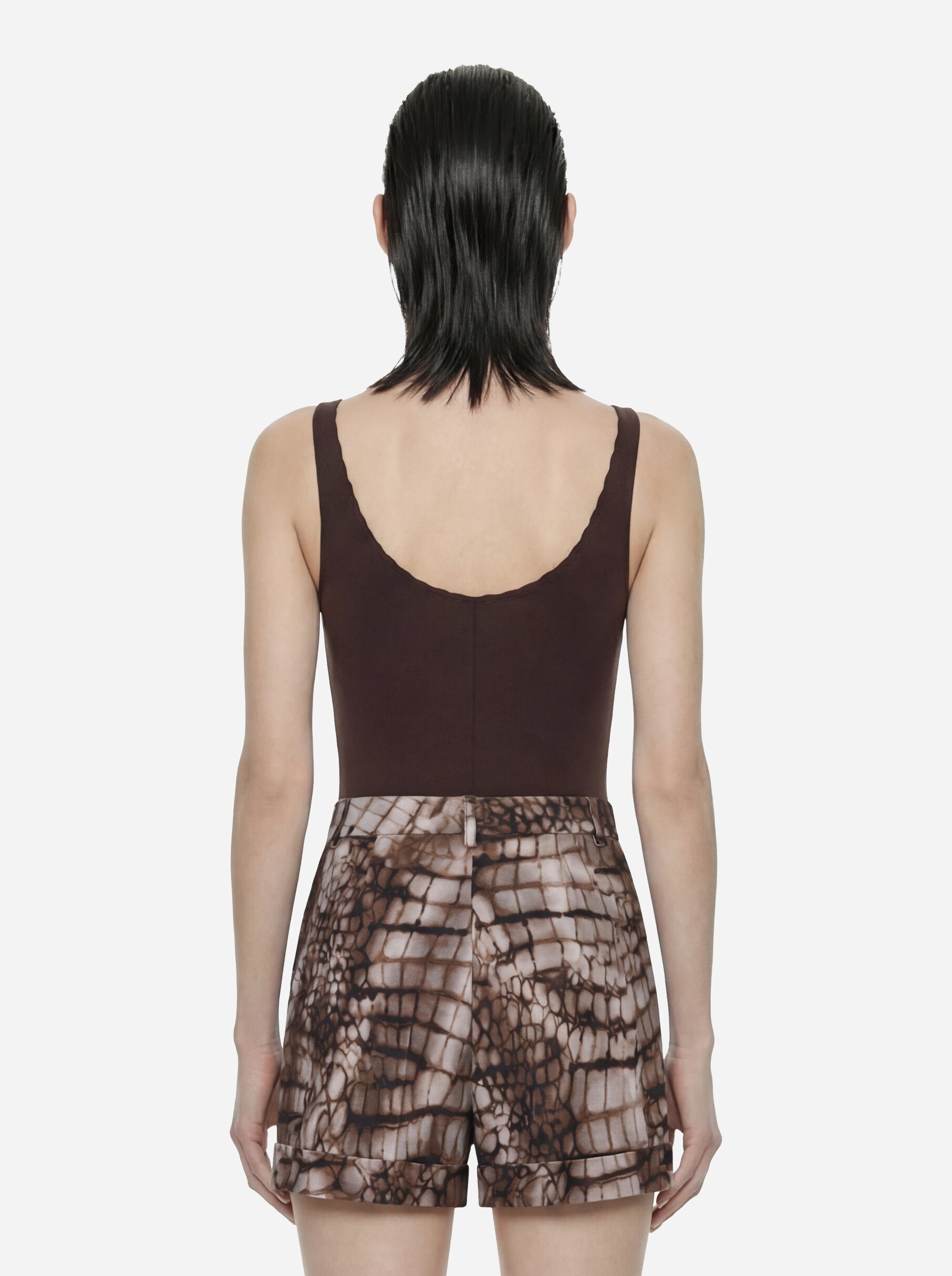 Body in jersey crepe con dettagli logo Marrone