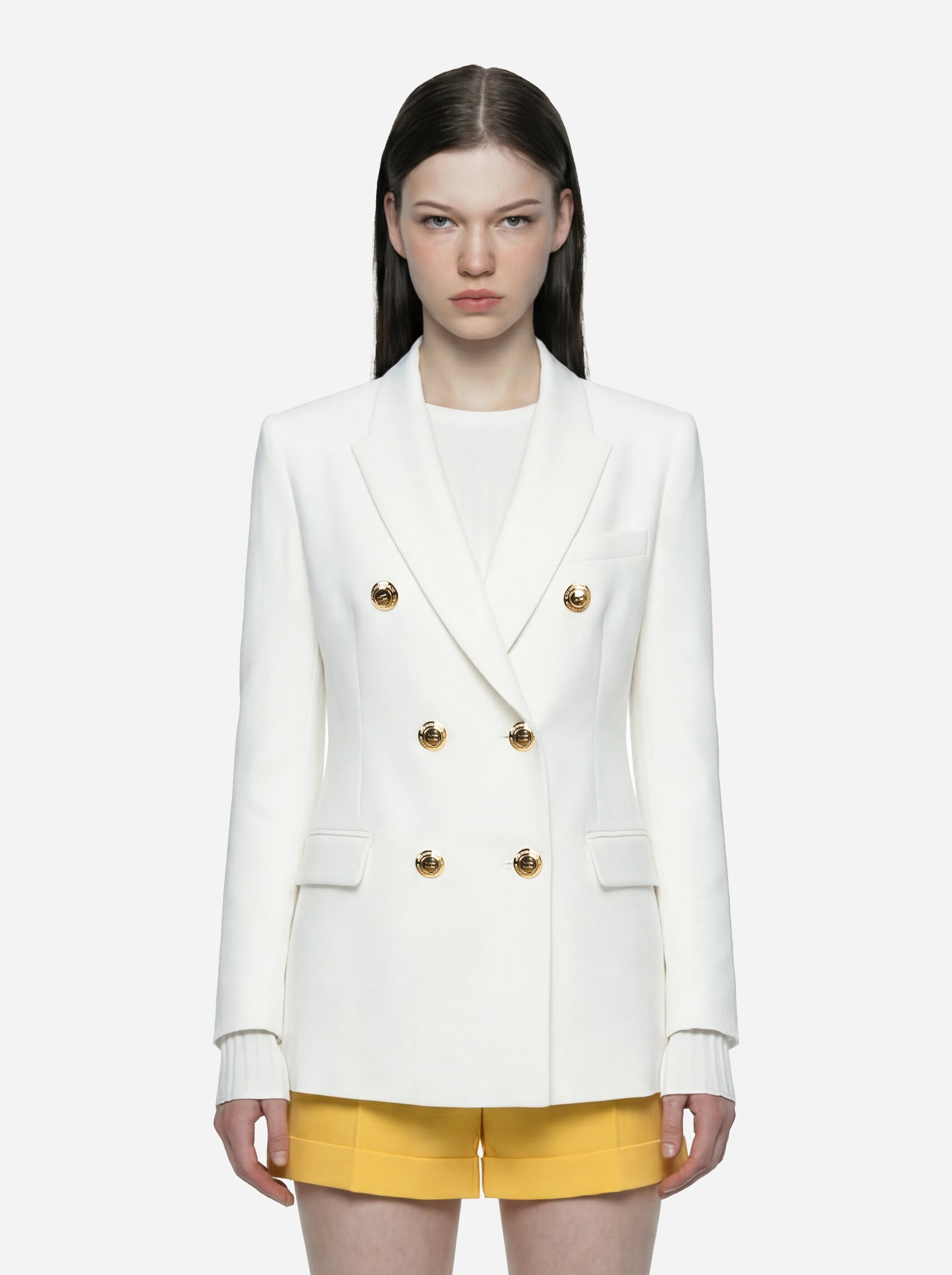 Blazer bianco doppiopetto in gabardina