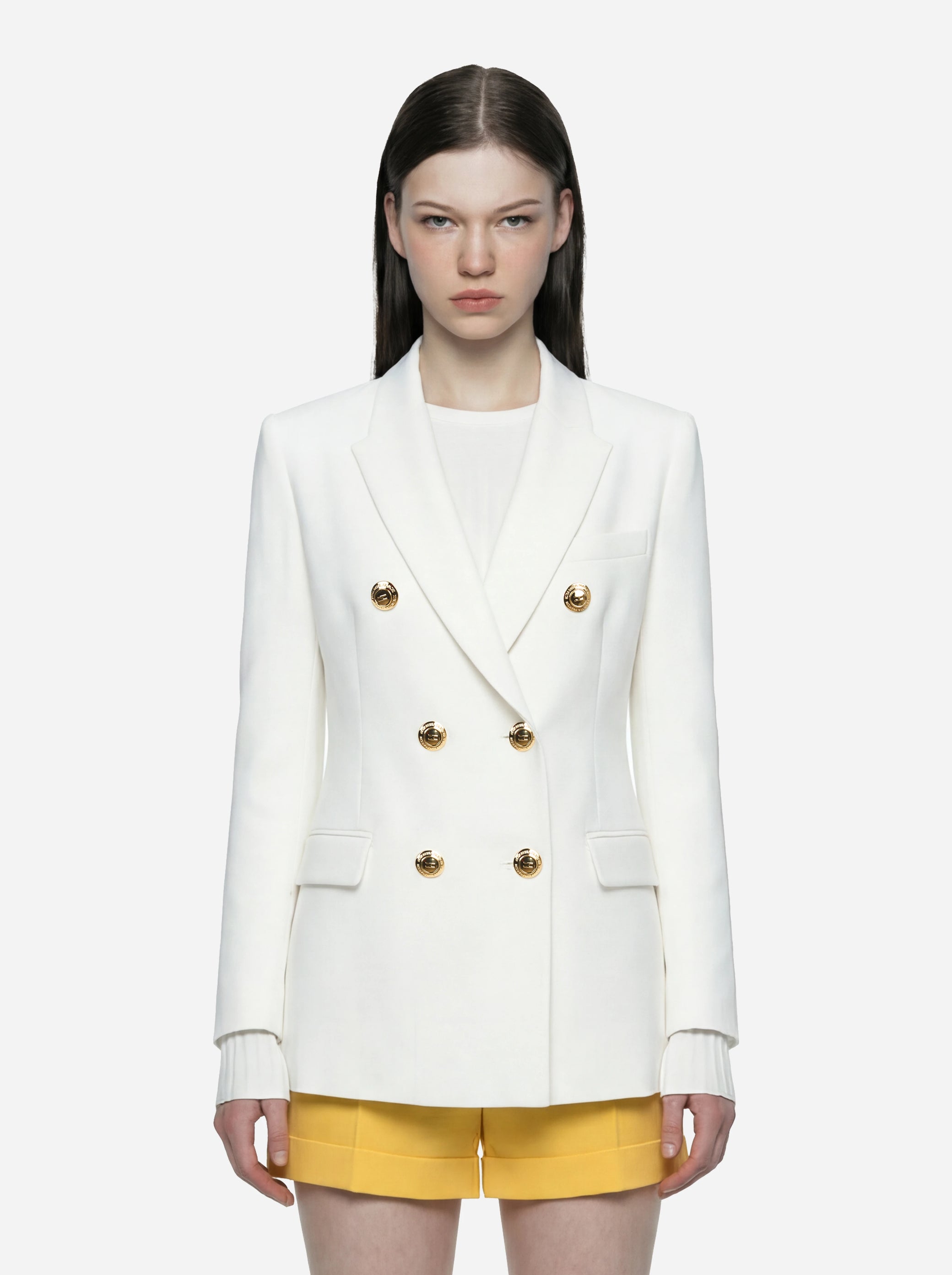 Blazer bianco doppiopetto in gabardina