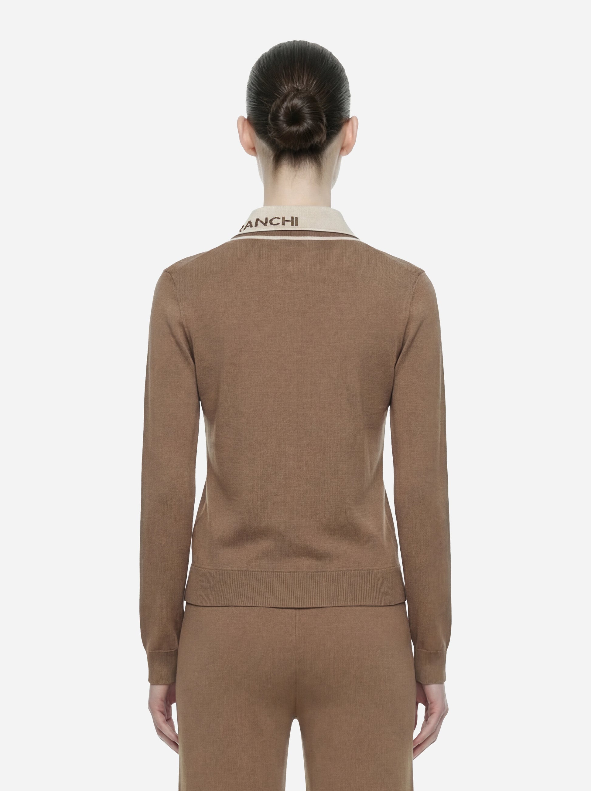 Giacca in maglia beige con bande in viscosa lucida