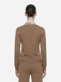 Giacca in maglia beige con bande in viscosa lucida