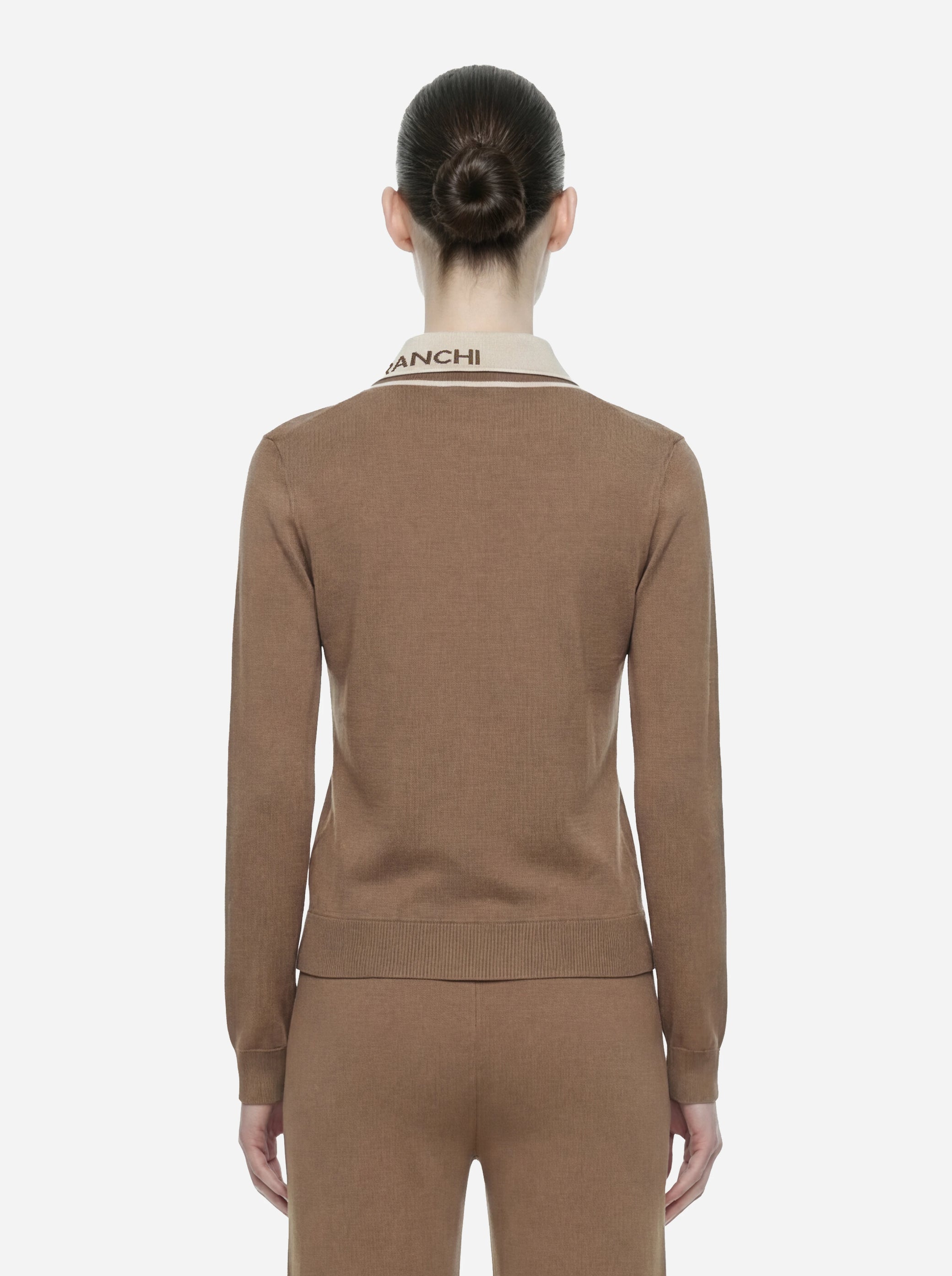 Giacca in maglia beige con bande in viscosa lucida