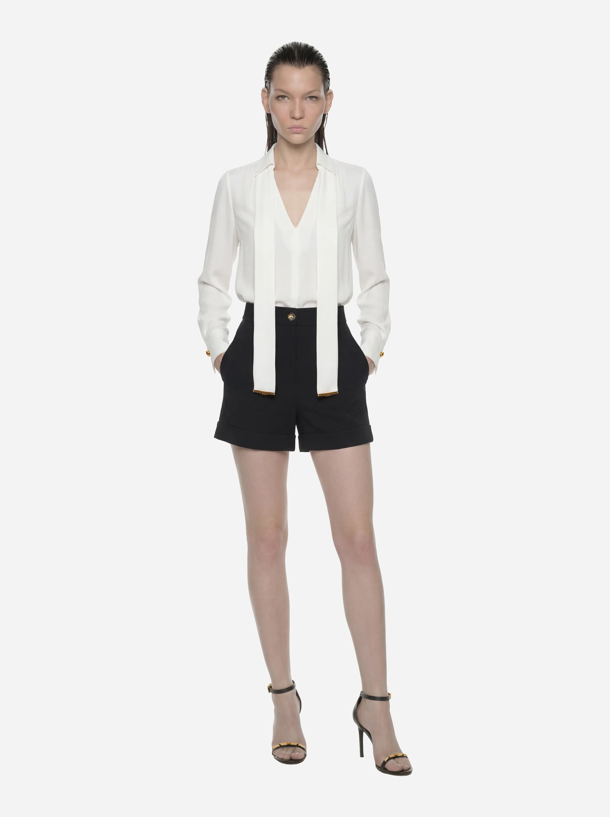 Camicia bianca in georgette di viscosa con fusciacca