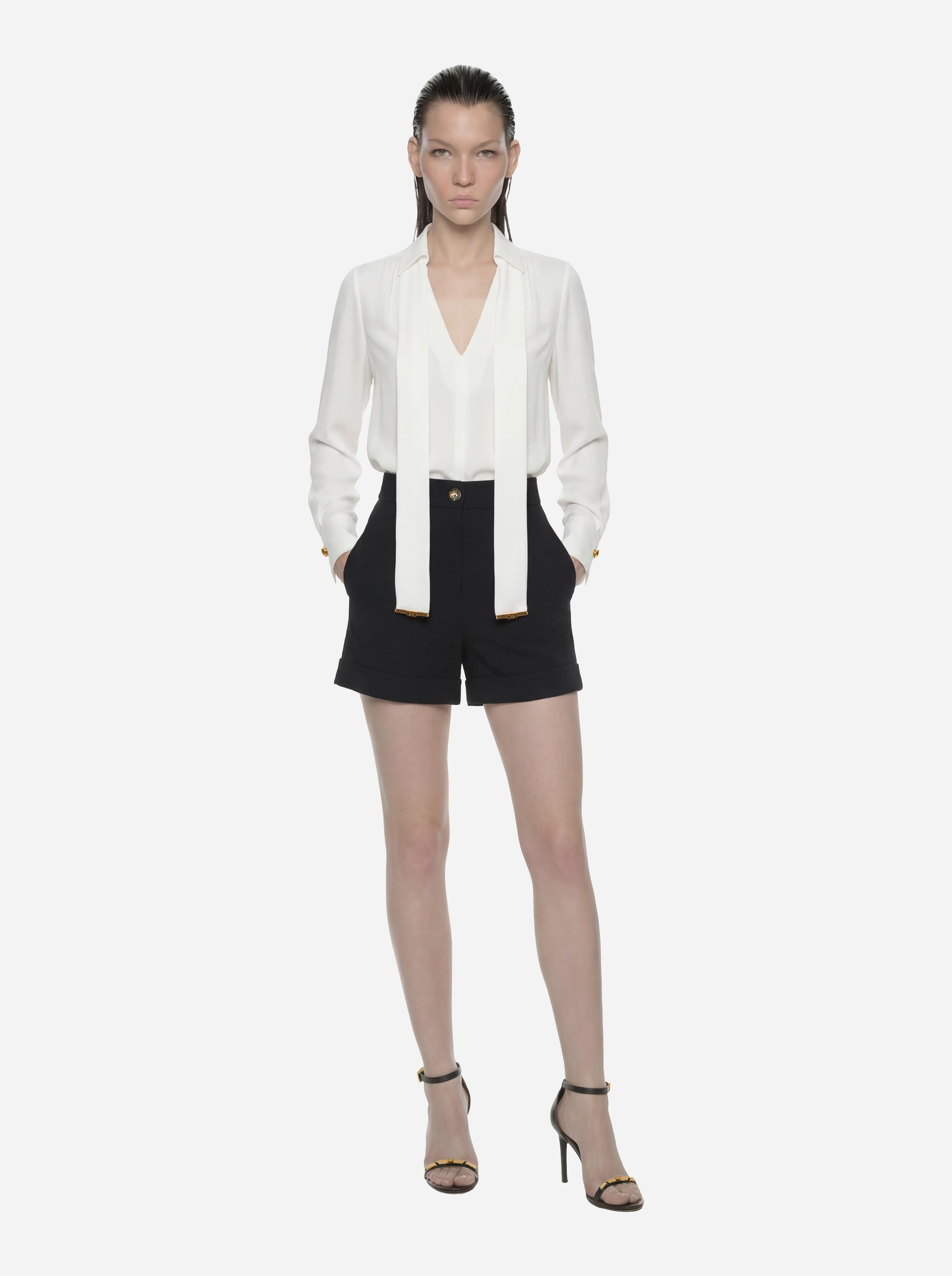 Camicia bianca in georgette di viscosa con fusciacca