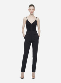 Pantalone nero in doppio crepe stretch con logo ricamato