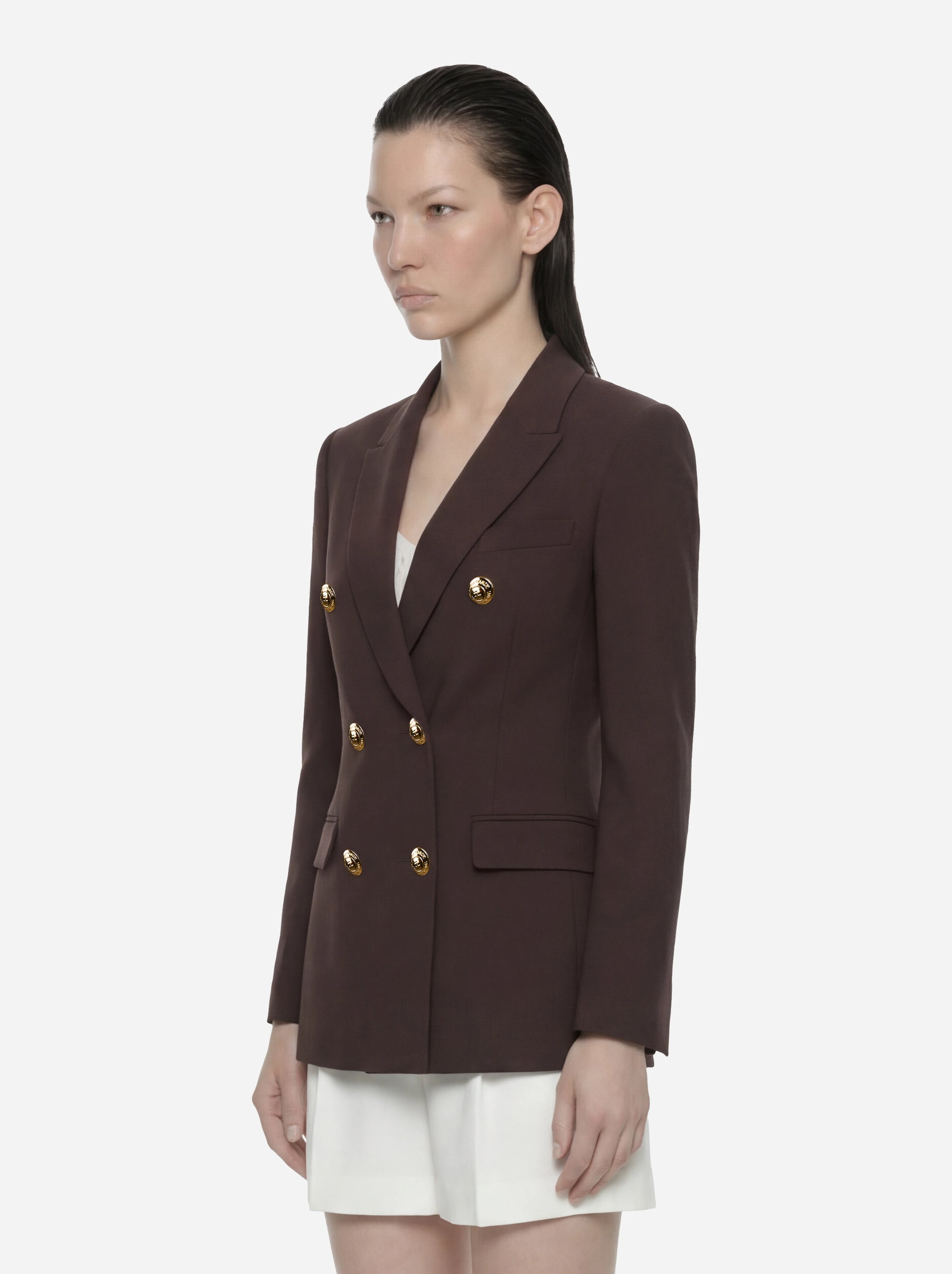 Blazer marrone doppiopetto in gabardina