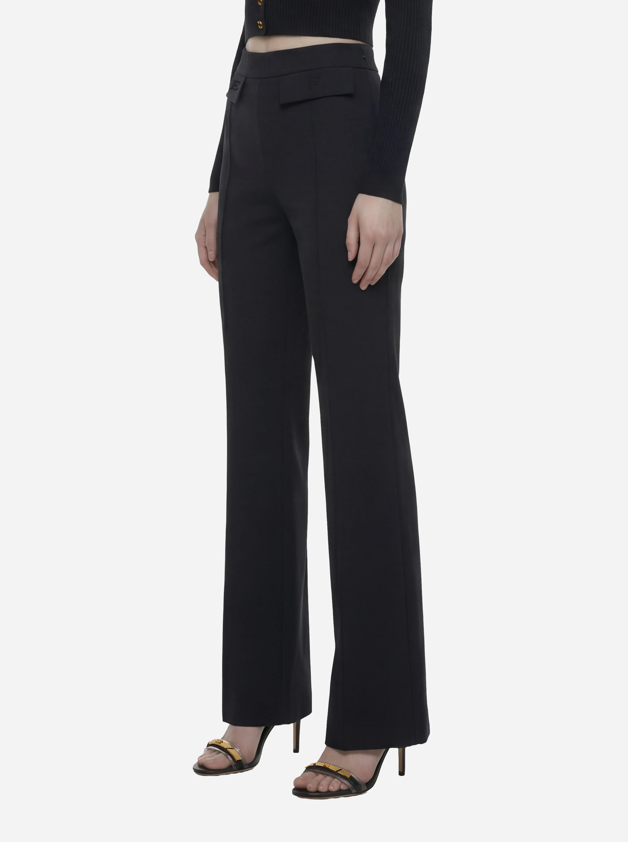 Pantaloni in doppio crepe stretch nero con logo ricamato