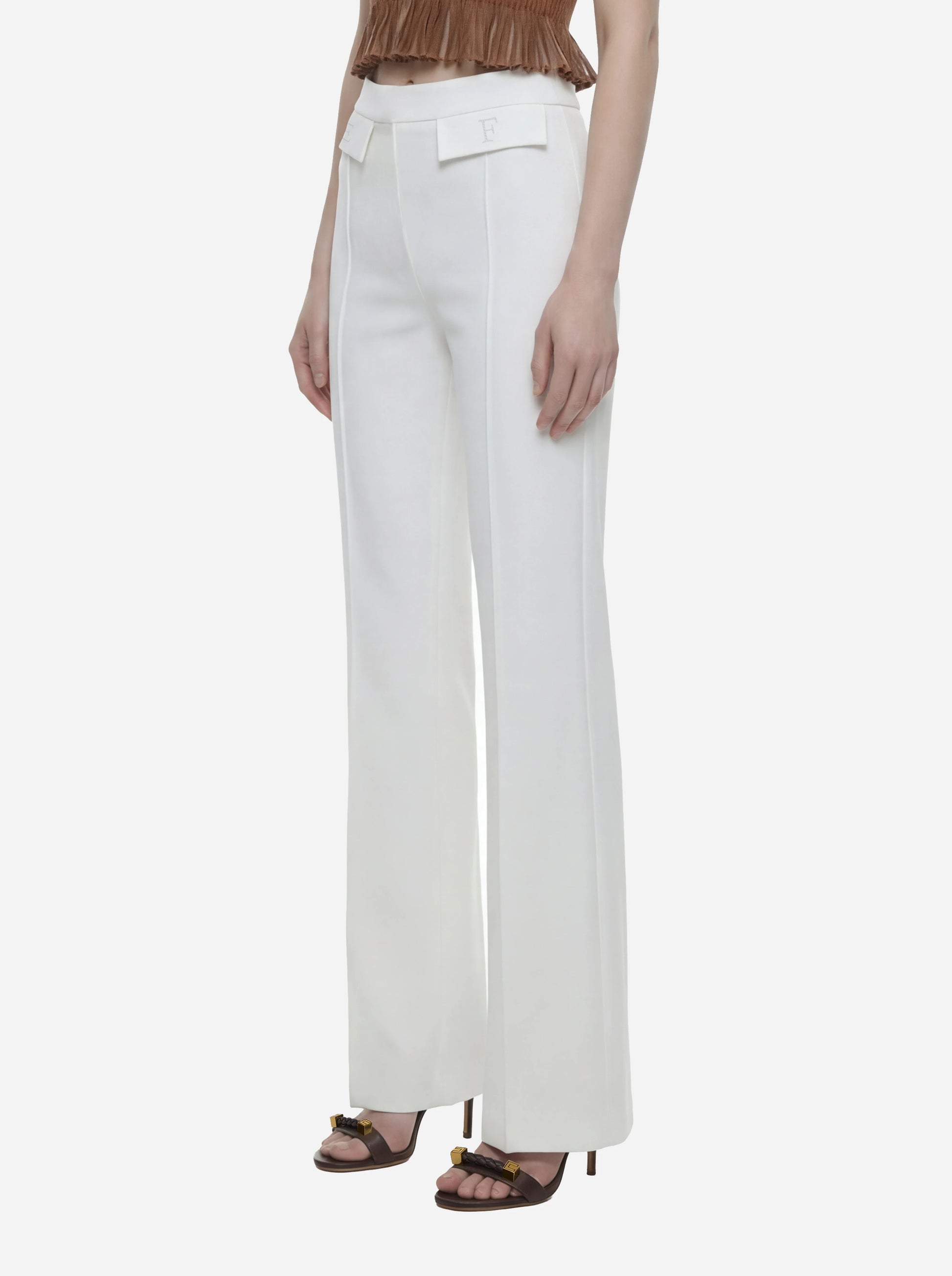 Pantaloni in doppio crepe stretch bianco con logo ricamato
