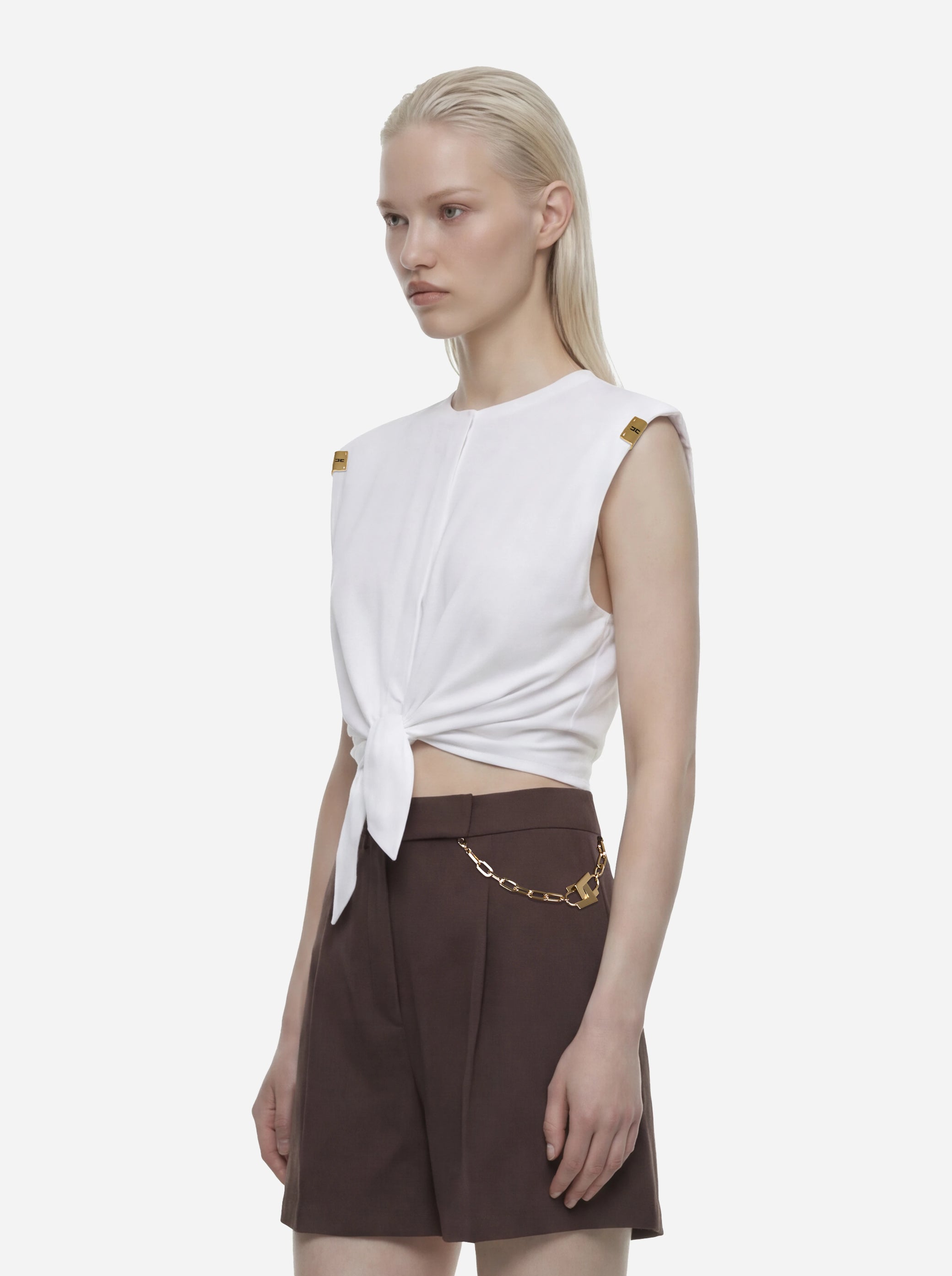 T-shirt bianca in jersey con nodo