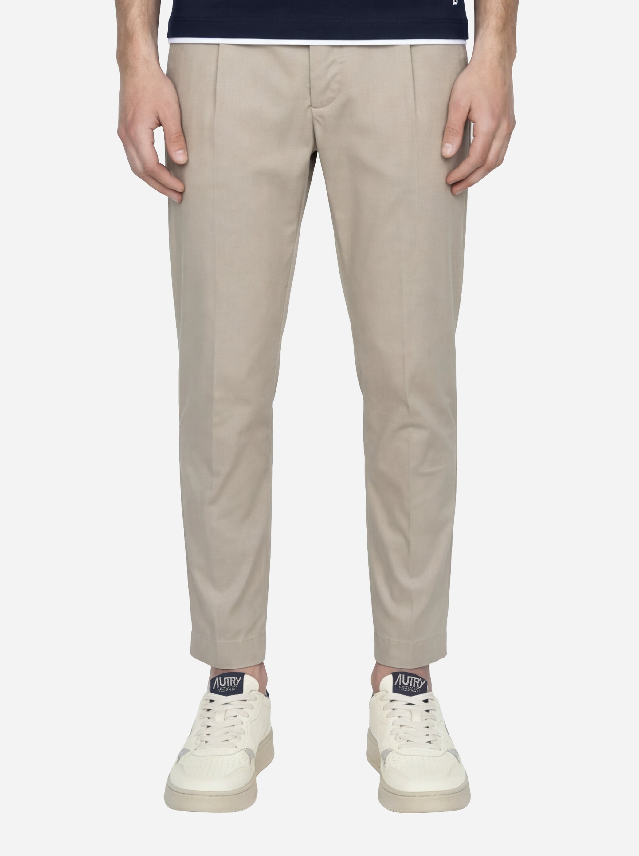 Pantalone carrot fit Ben in popeline di cotone beige