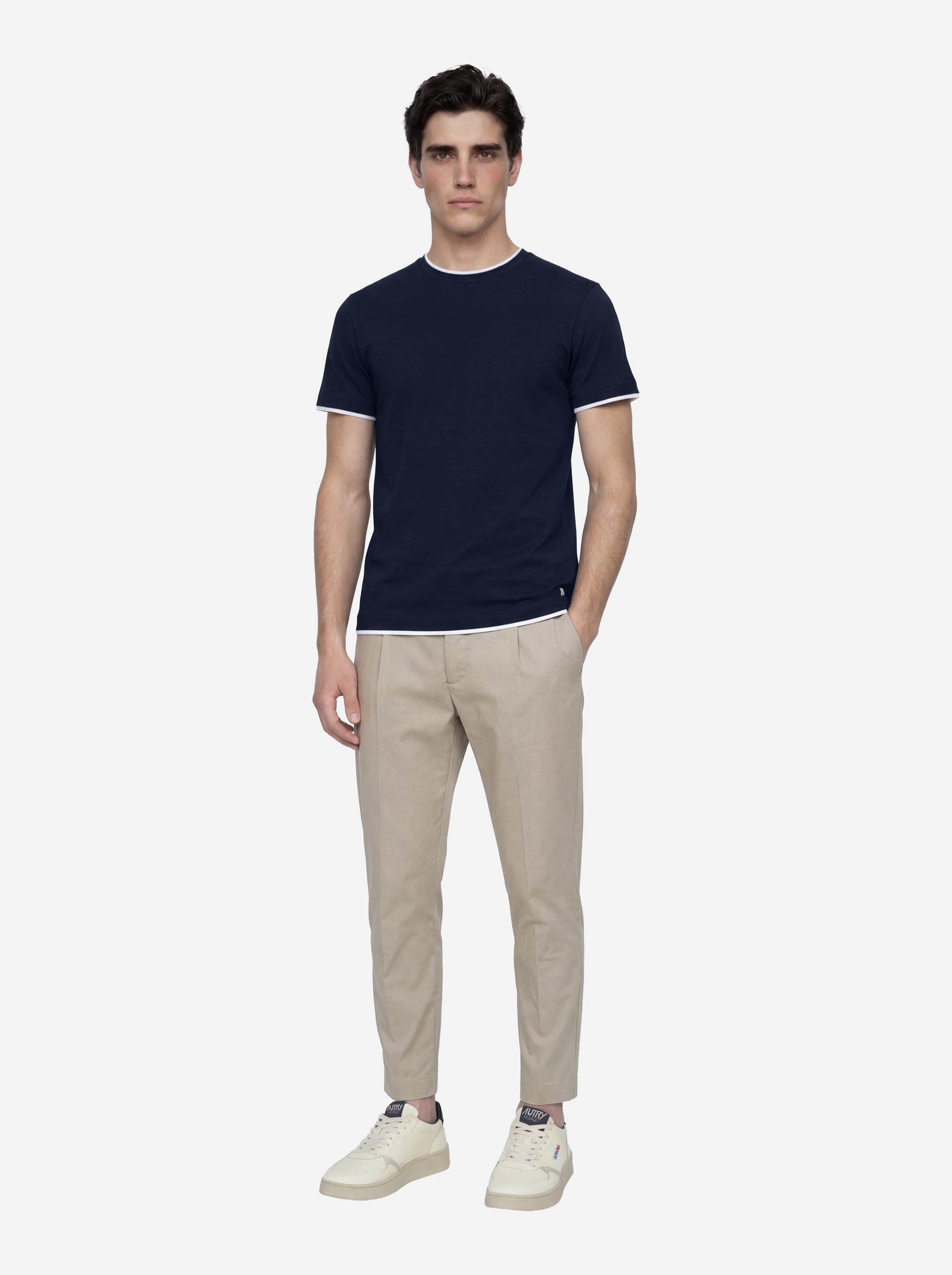 Pantalone carrot fit Ben in popeline di cotone beige