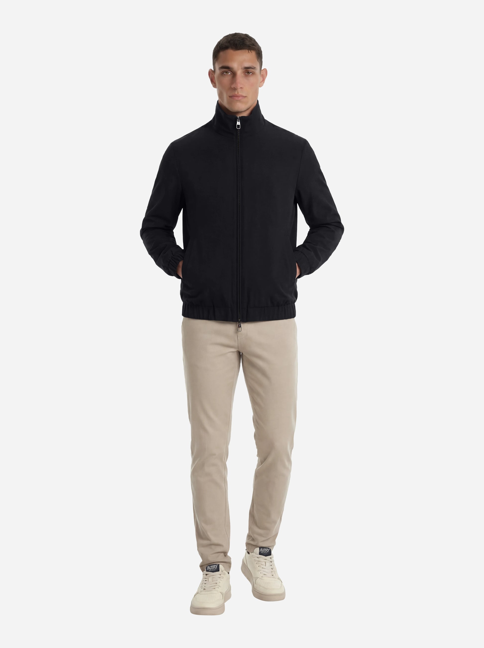 Bomber in nylon stretch nero