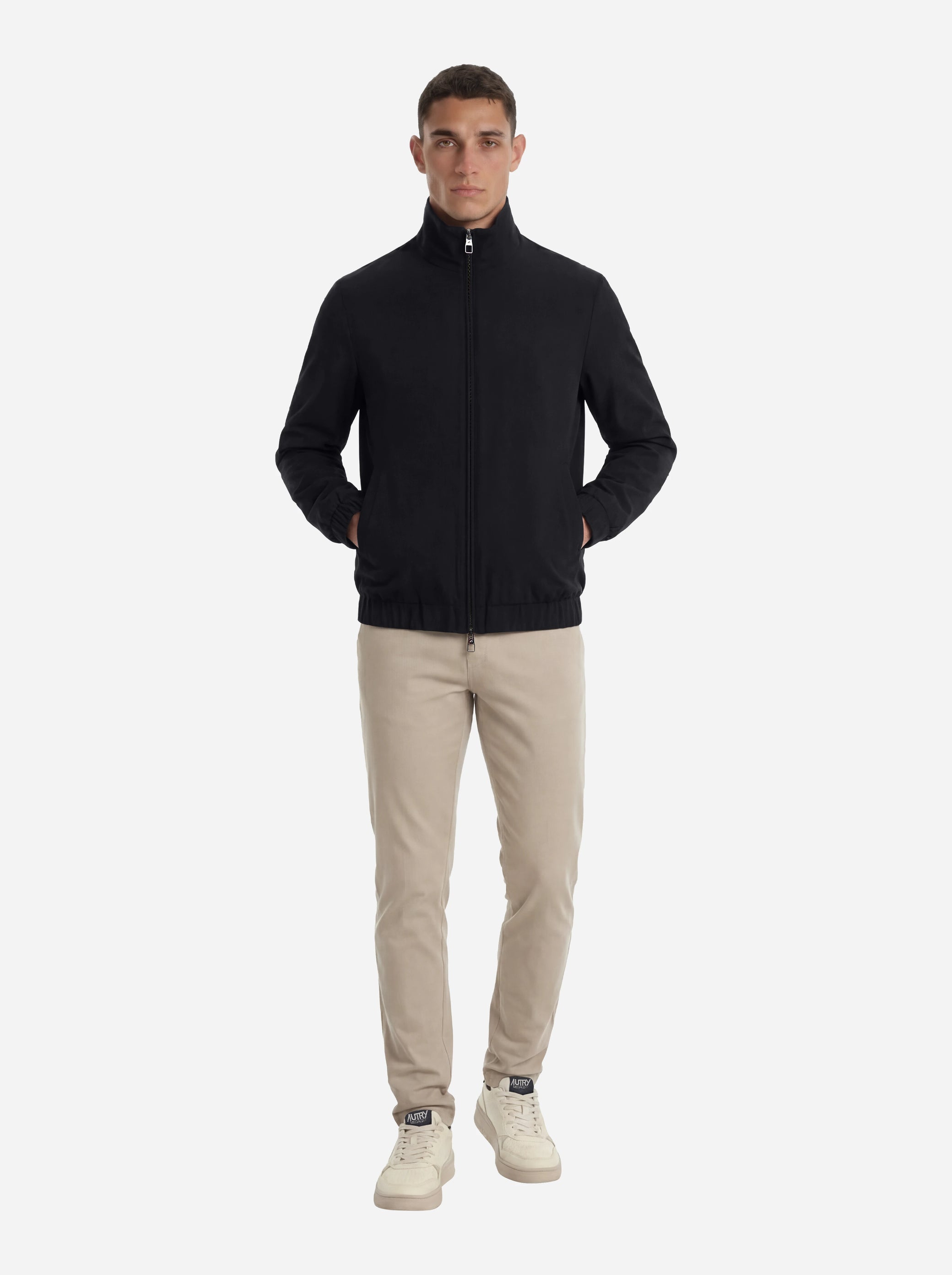 Bomber in nylon stretch nero