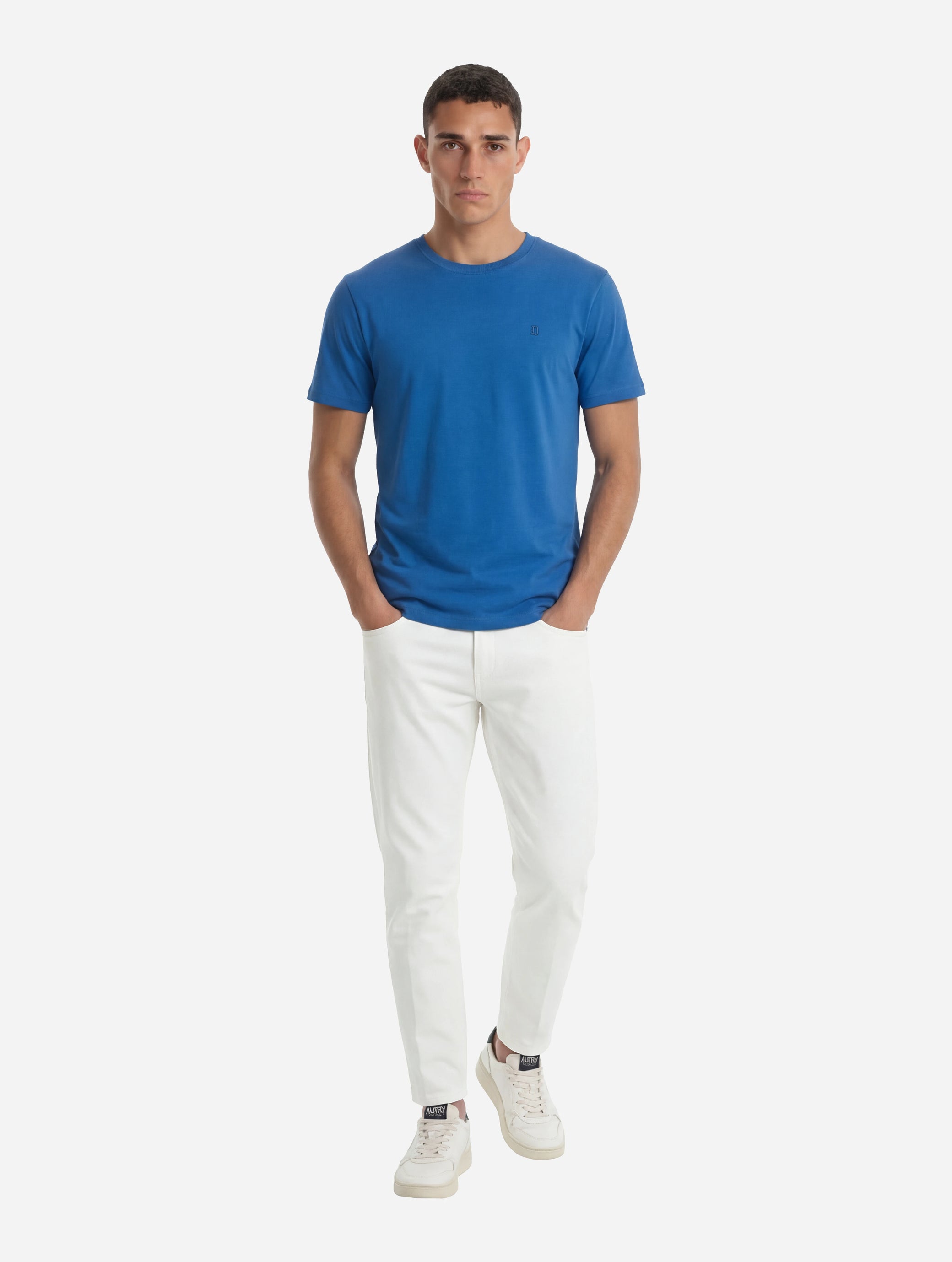 T-shirt girocollo blu elettrico con logo ricamato